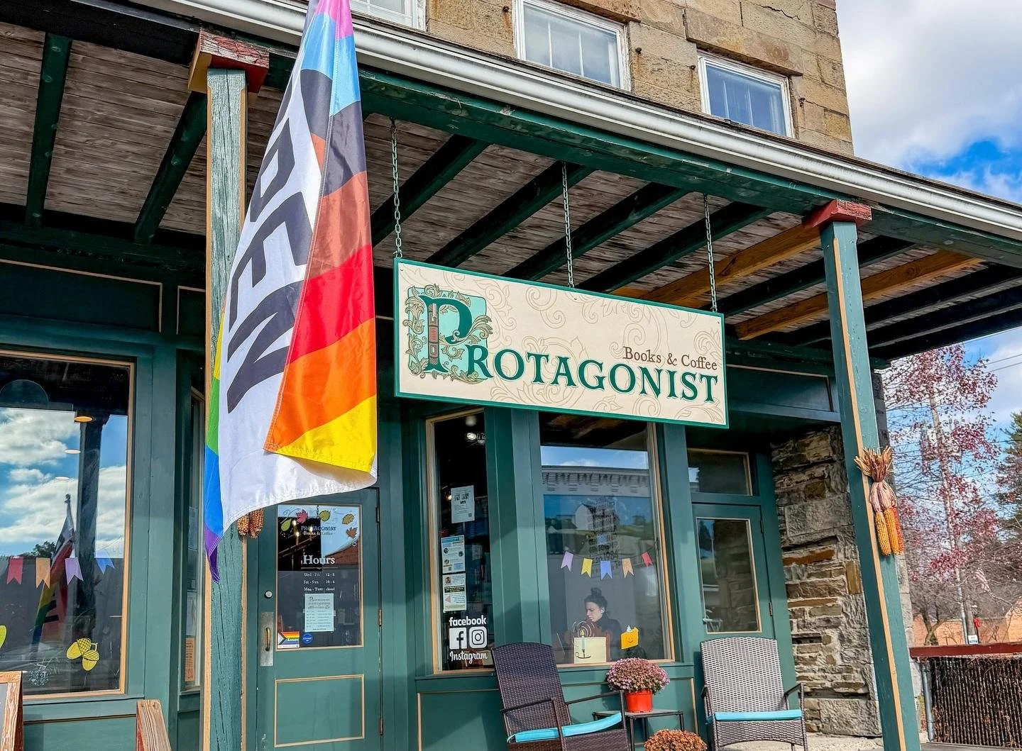 Picture of the storefont of Protagonist Books & Coffee in Dryden, NY.
