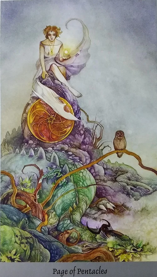 Page of Pentacles ~ Shadowscapes Tarot, created by Stephanie Pui-Mun Law, published by Llewellyn Publishing.