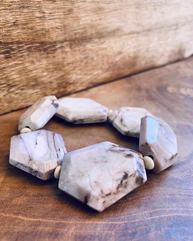 Wear a piece of history. We love to think how natural stone jewelry evolves. New Brazilian Agate Bracelet, mined from volcanic ash and basalt from the late Permian age. This new piece is over 250 million years old. #offcenterjewelrydesign