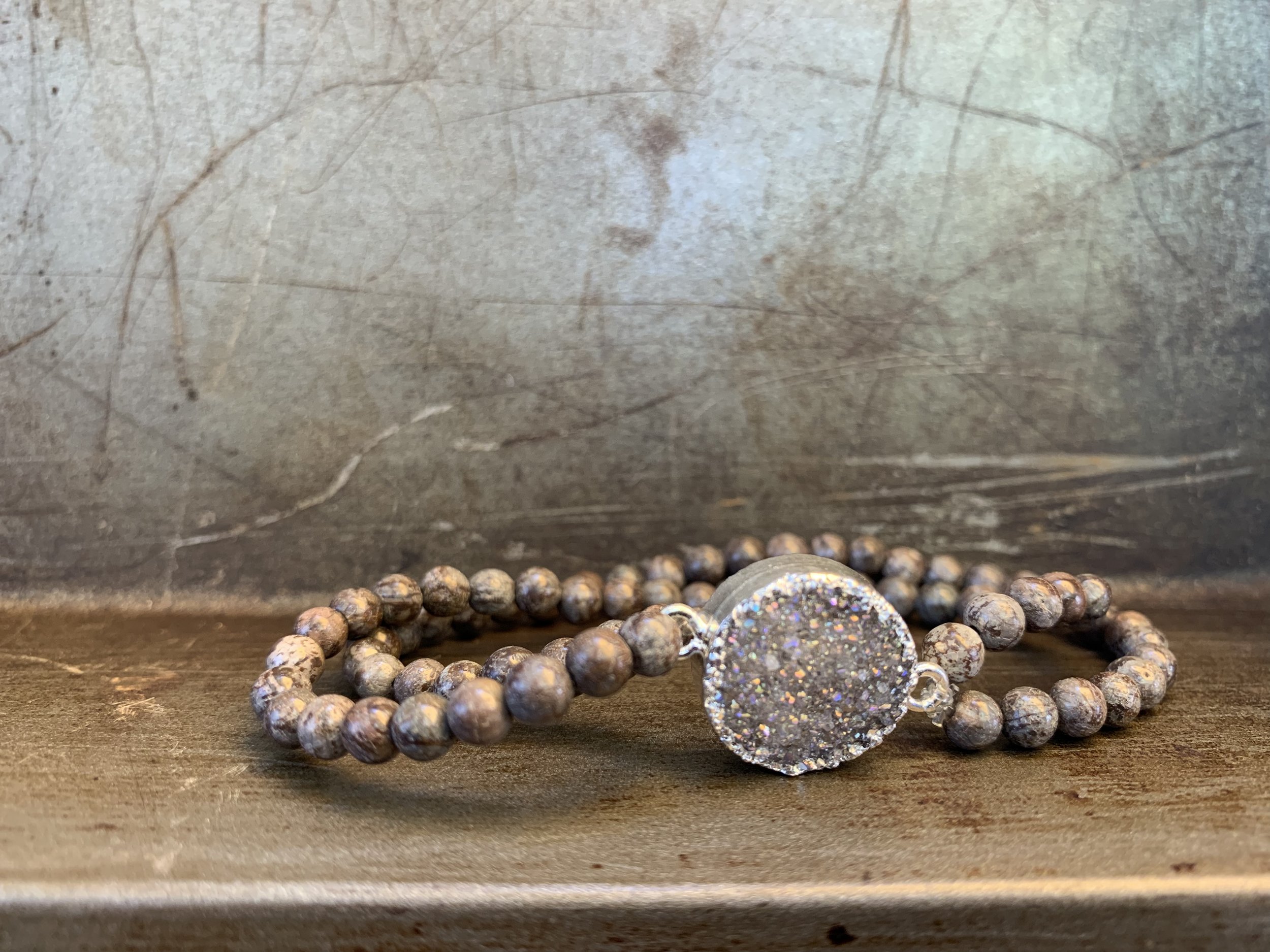Brown Snow Jasper Druzy double strand Bracelet