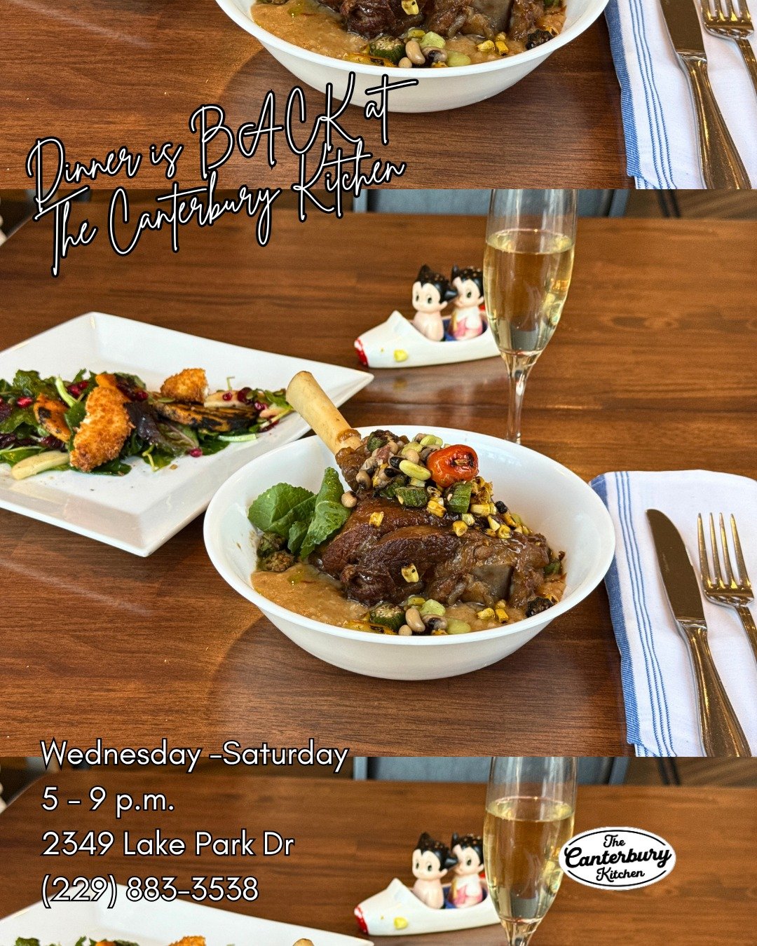 Try the Osso Bucco on our dinner menu, new AND improved 😎😍

Walk-ins welcome! 
.
.
.
229-883-3538

OPEN DAILY

Lunch: Sun-Fri
10:30 a.m. - 2 p.m.

Dinner: Wed-Sat
5 - 9 p.m.

Brunch: Saturdays
10:30 a.m. - 2 p.m.

2349 Lake Park Dr.

We can&rsquo;t