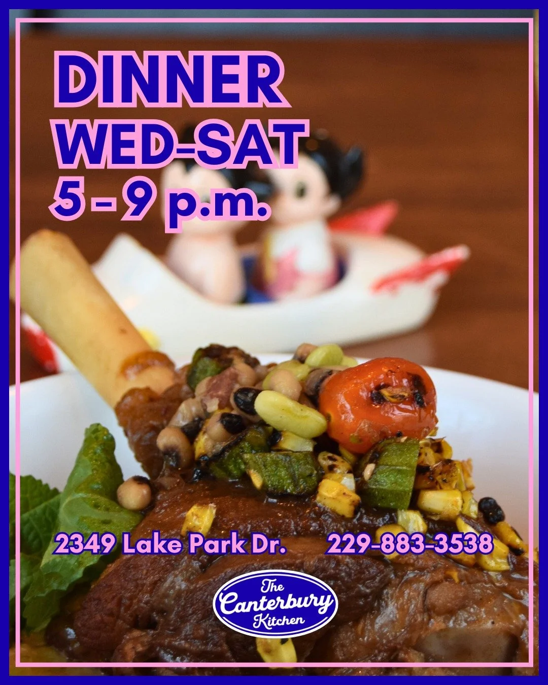 What's your favorite comfort meal? Maybe you'll find it at The Canterbury Kitchen 😍😋

Book a reservation for our Valentine's Dinner 💗: https://shorturl.at/OFaB7
.
.
.
229-883-3538
2349 Lake Park Dr.

OPEN DAILY

Lunch: Sun-Fri
10:30 a.m. - 2 p.m.
