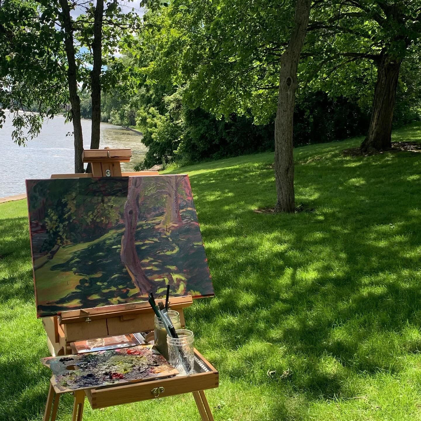 first plein air painting of the summer, feeling very grateful to have this time to paint ☀️ 20&rdquo;x16&rdquo;, acrylic on canvas