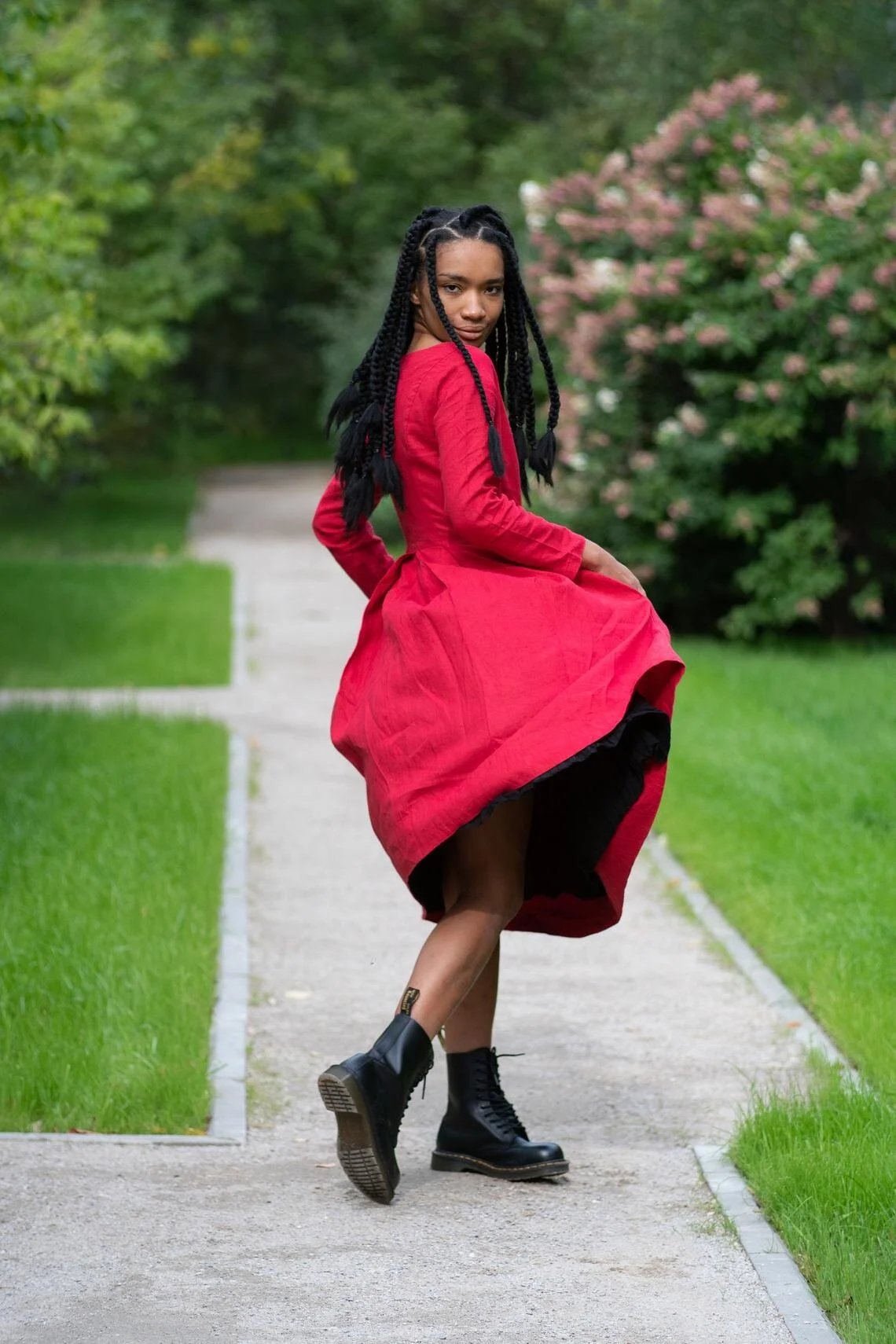 Linen Midi Dress, Retro Linen Dress 