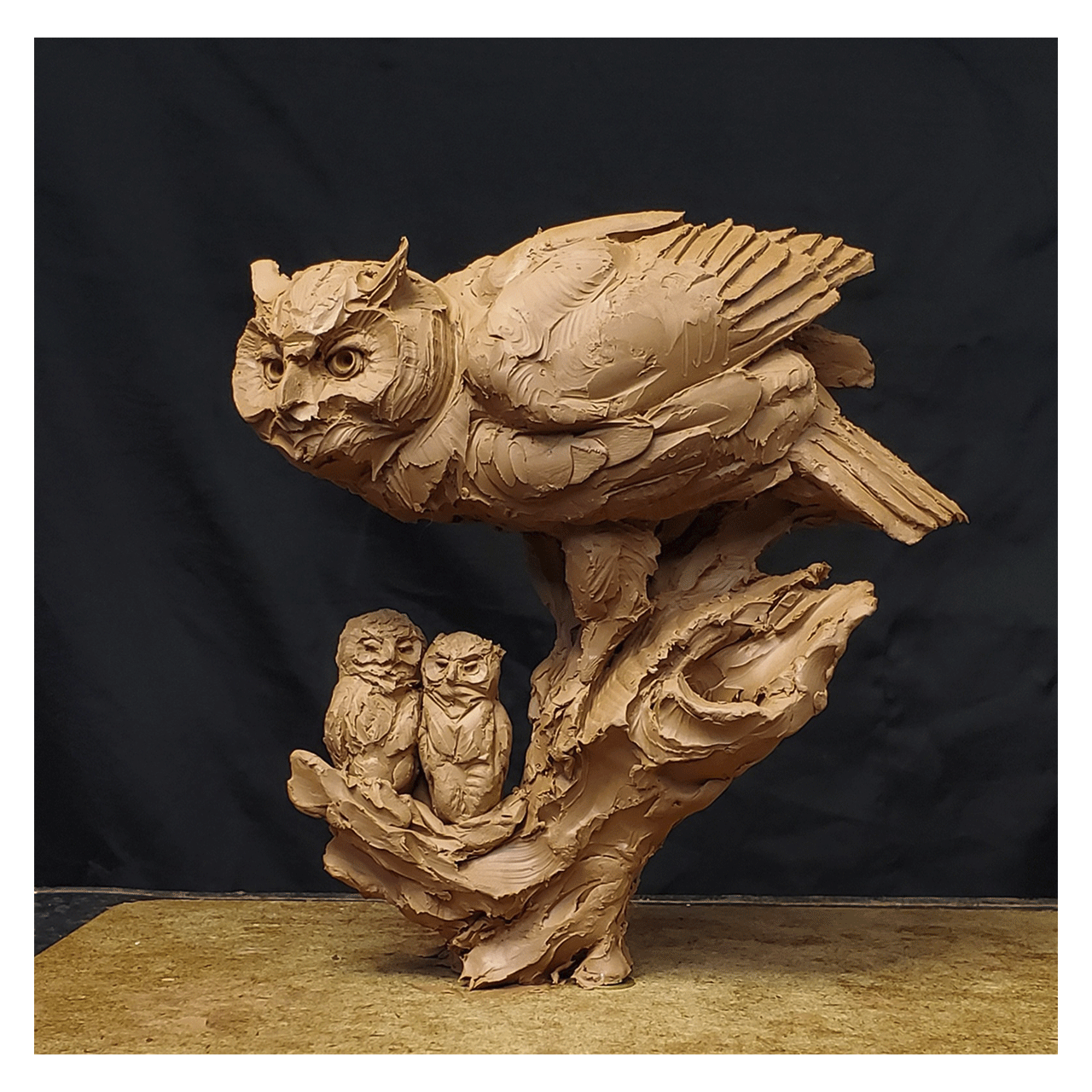 Athena Maquette (Mother Owl with Baby Owlets)- Precast