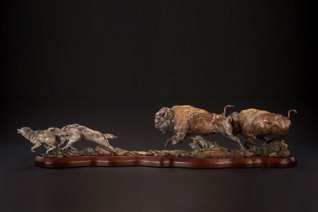 Ken-Rowe-Bronze-Sculpture-Bison and Wolves_Expect the  Unexpected_Back View.jpg