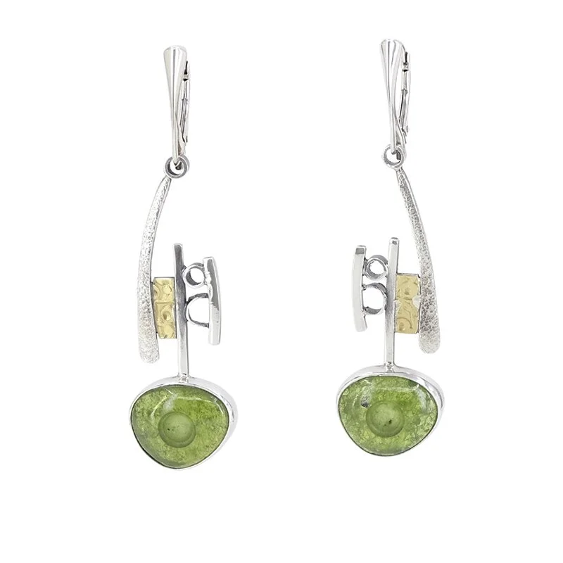Vesuvianite, Sterling and 22kt Gold Earrings