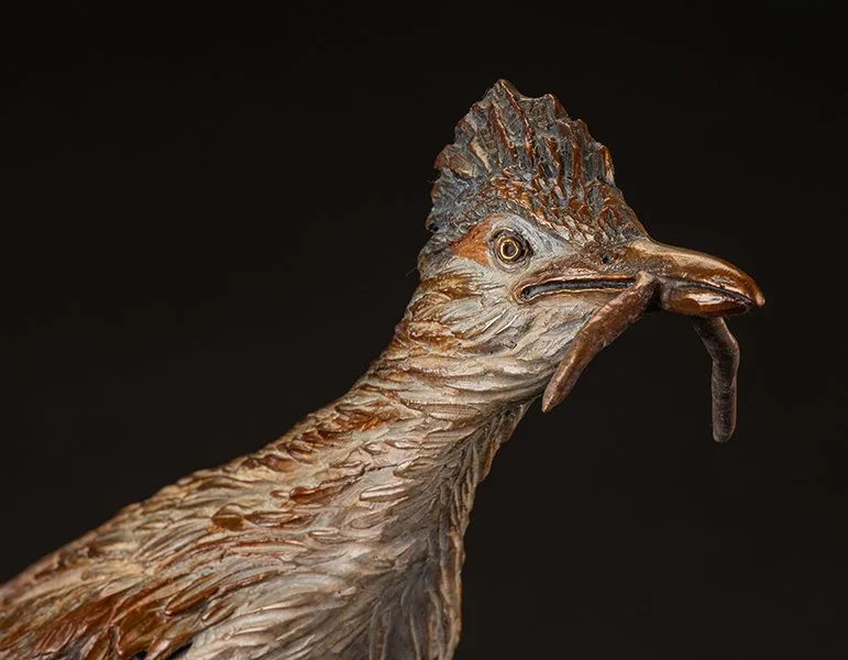 Ken-Rowe-Bronze-Sculpture-Roadrunner-Early Bird-Head Close up.jpg