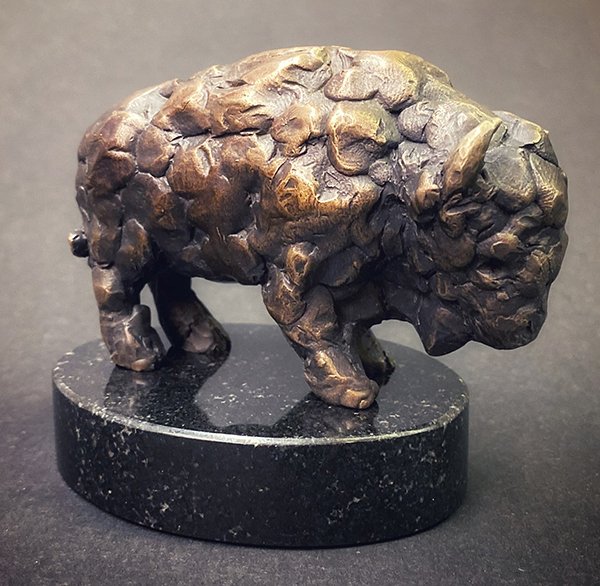 Copper/Bronze Charging Buffalo Statue 3.25" in length and 2.75" in Height. 