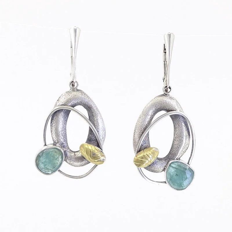 Grandenerite, Sterling and 22kt Gold Earrings