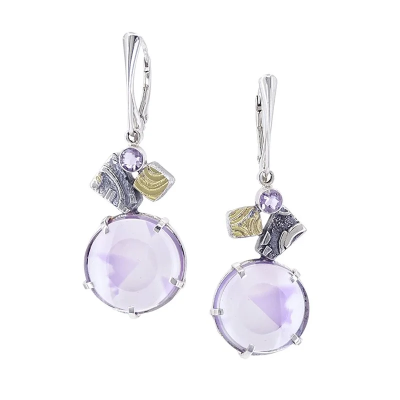 Trapiche Amethyst, Amethyst and Sterling with 22kt Gold Earrings