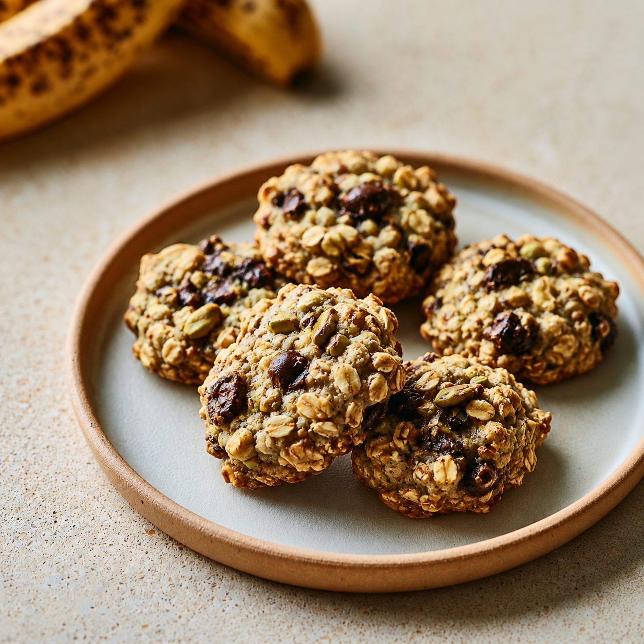 Biscuits à la banane, pistache &amp; chocolat