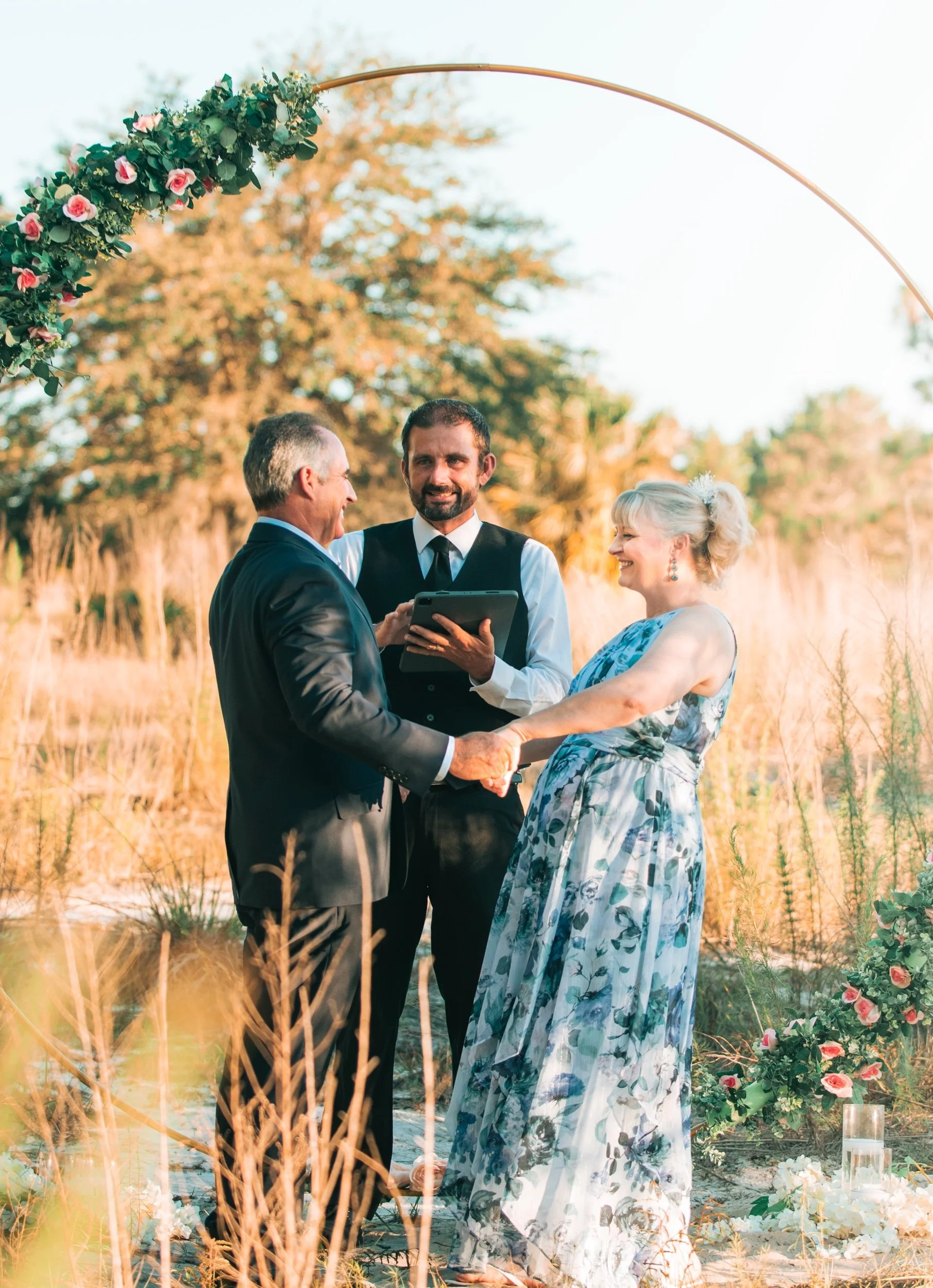 Floral Frame Elopement Image of Couple at Nature Park