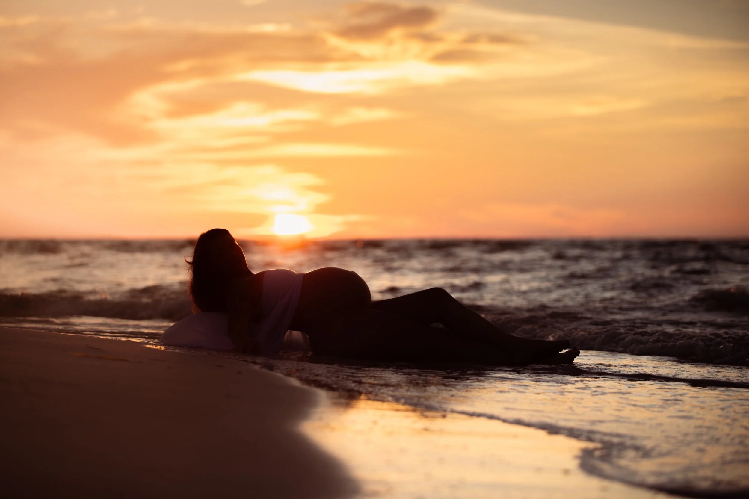 Maternity Photography on Florida Beach at Sunset – Pregnancy Portraits by the Ocean
