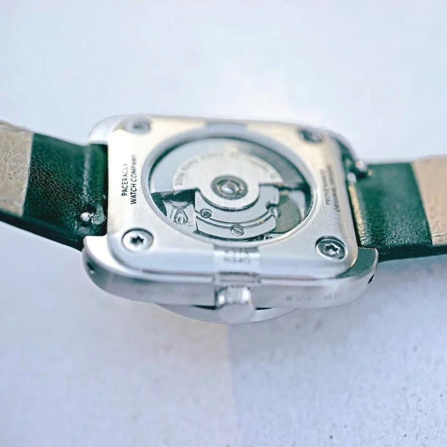 We design our watches to be pleasant to look at from all angles.

Here shown, a Provenance original, with an open back infinity window, waterproofed to view the heart and soul of our mechanical automatic creations.

#provenancebypaceracer
