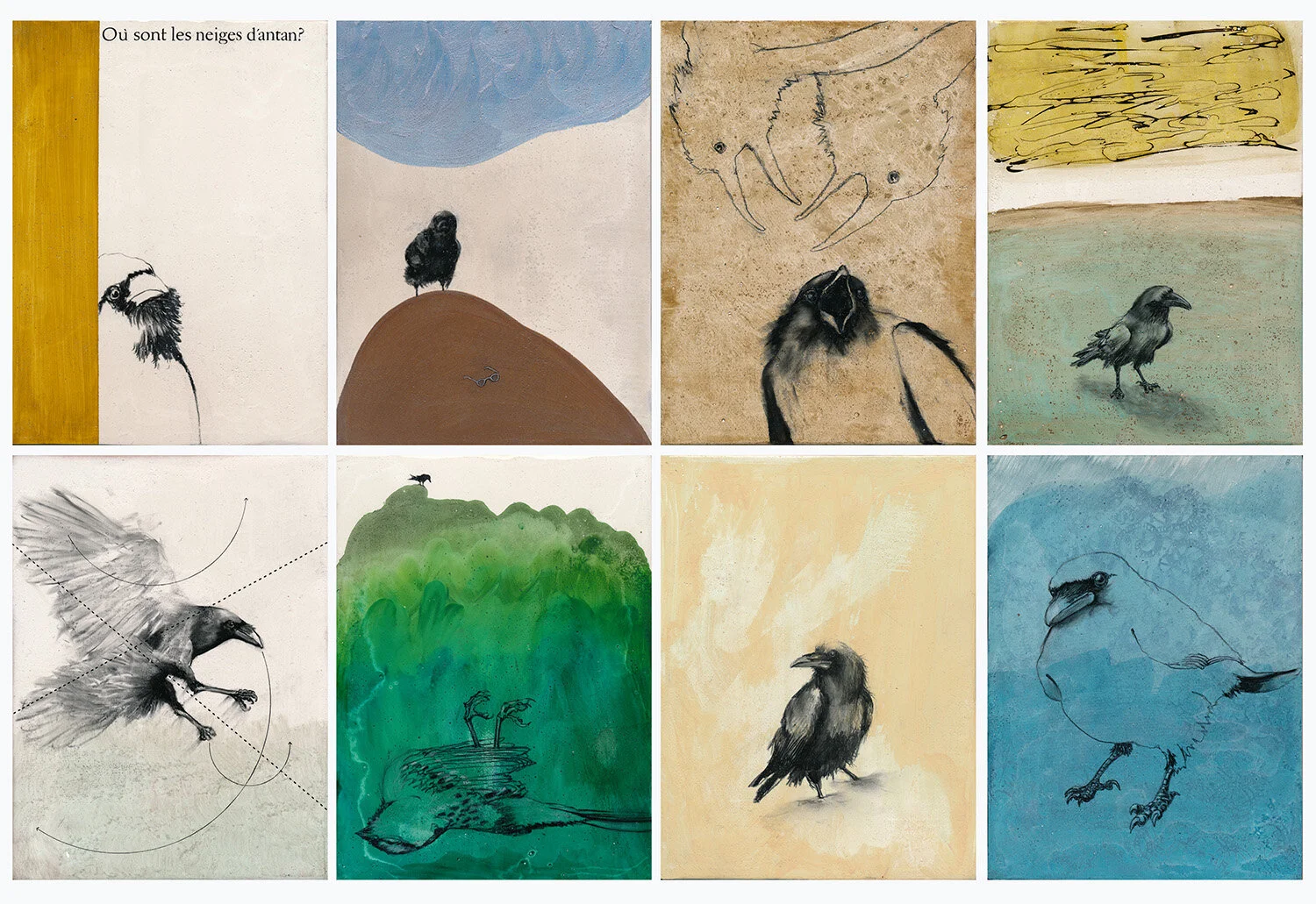 each panel 7.75” x 5.75”, mixed media on handmade gessoed panels