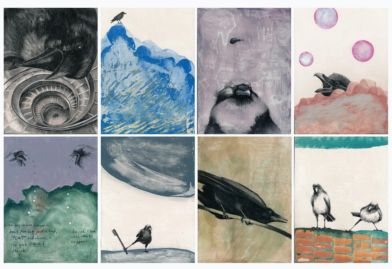 each panel 7.75” x 5.75”, mixed media on handmade gessoed panels
