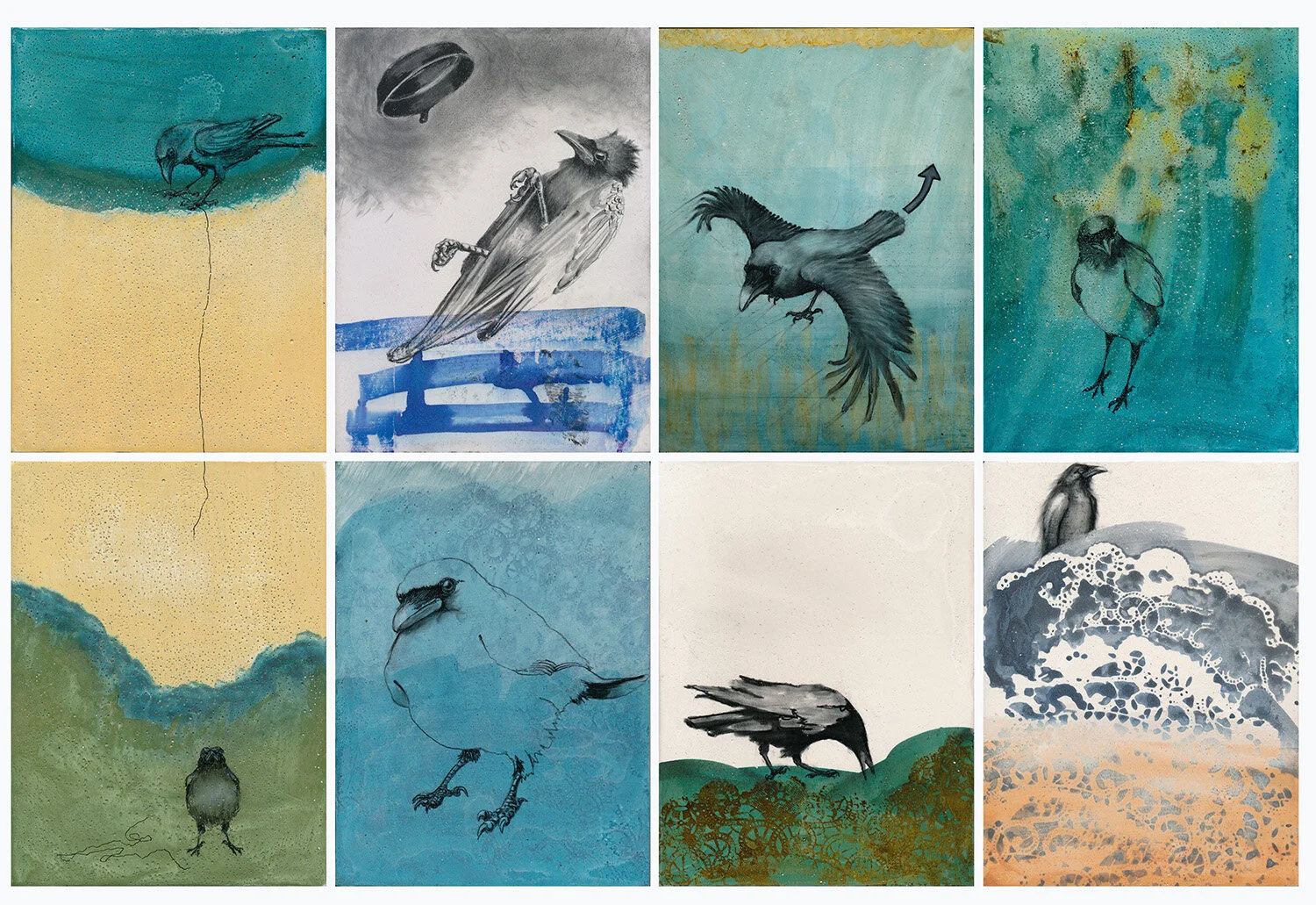 each panel 7.75” x 5.75”, mixed media on handmade gessoed panels