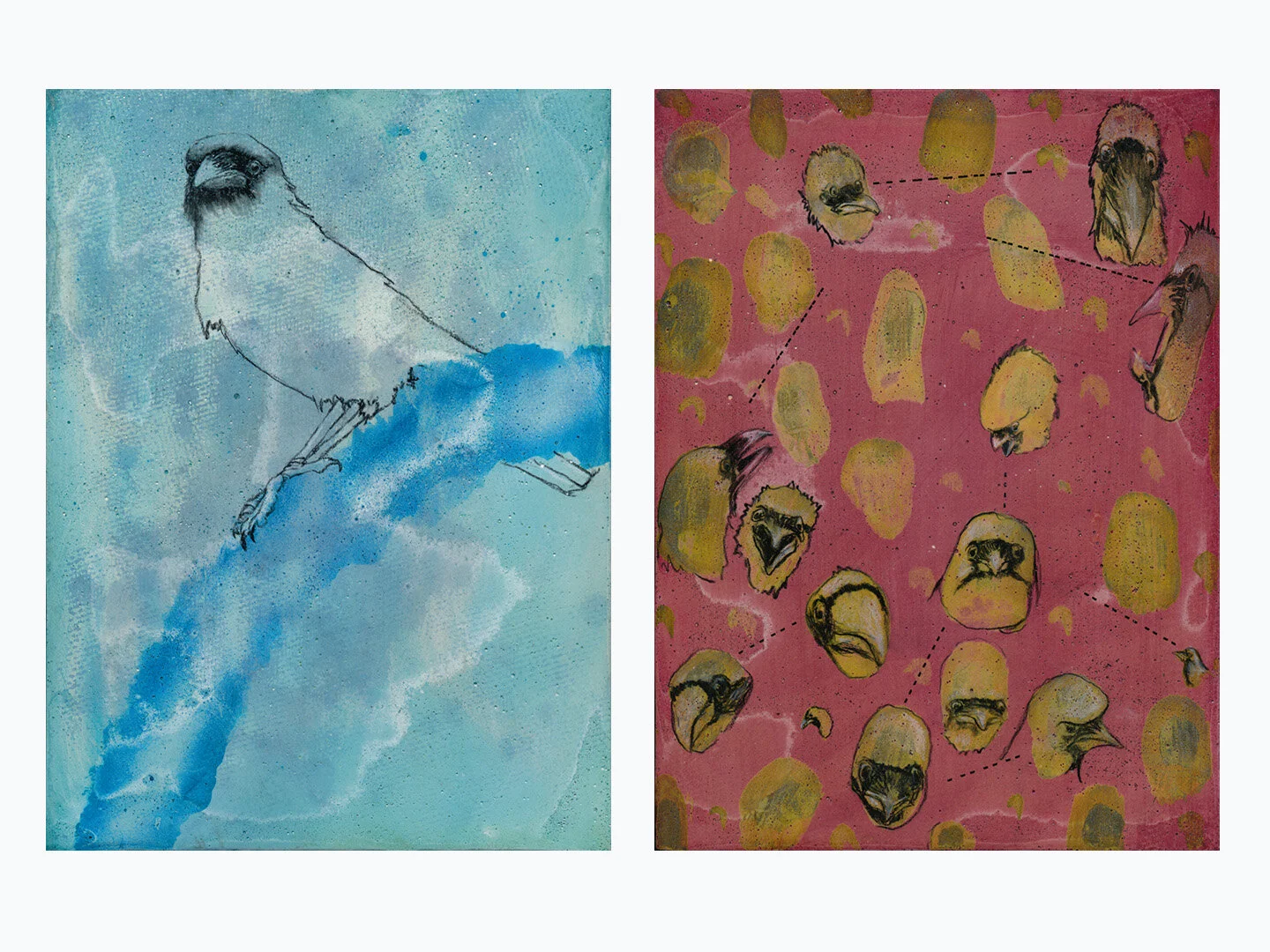 each panel 7.75” x 5.75”, mixed media on handmade gessoed panels