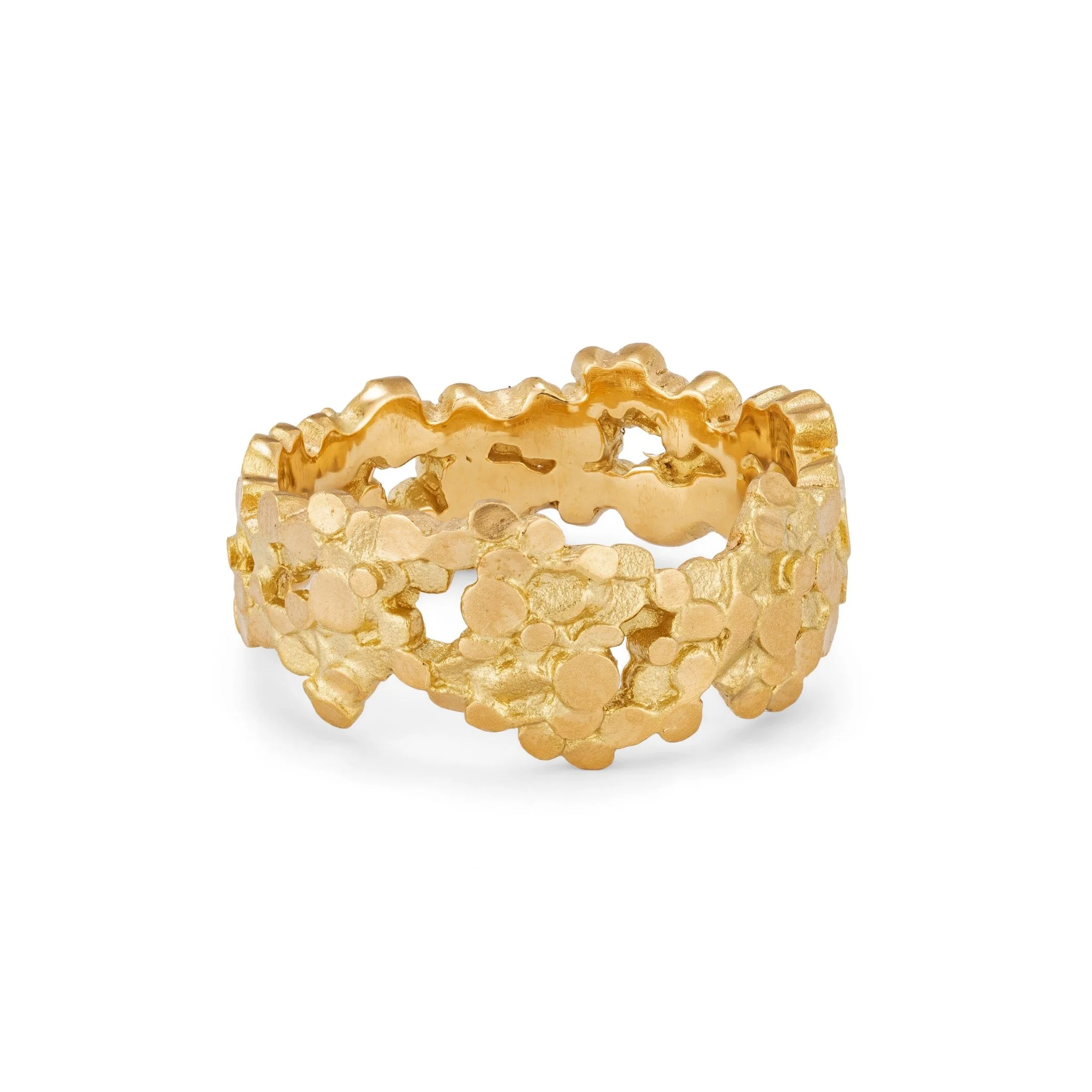 Wide textured Crown Ring in 18ct yellow gold with organic openwork details