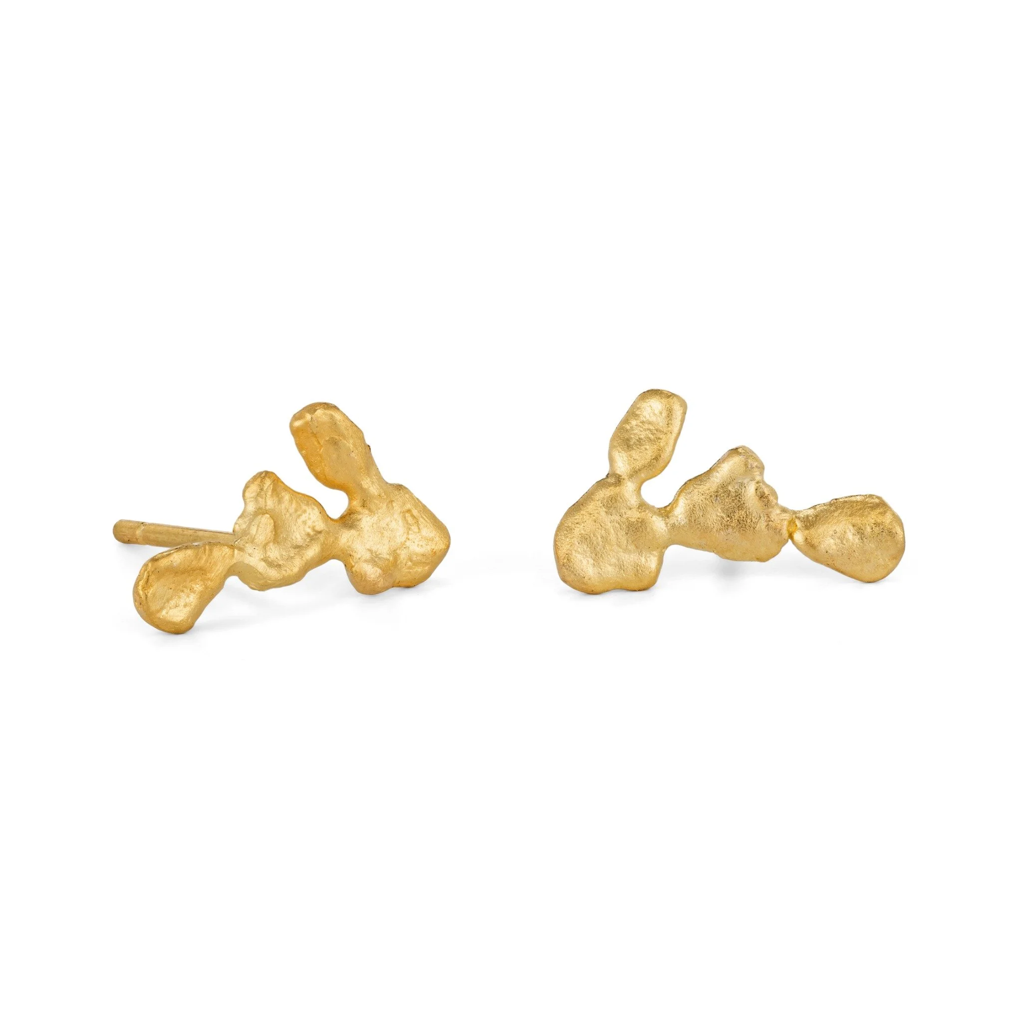 Elongated branch Coral stud earrings in textured 9ct yellow gold