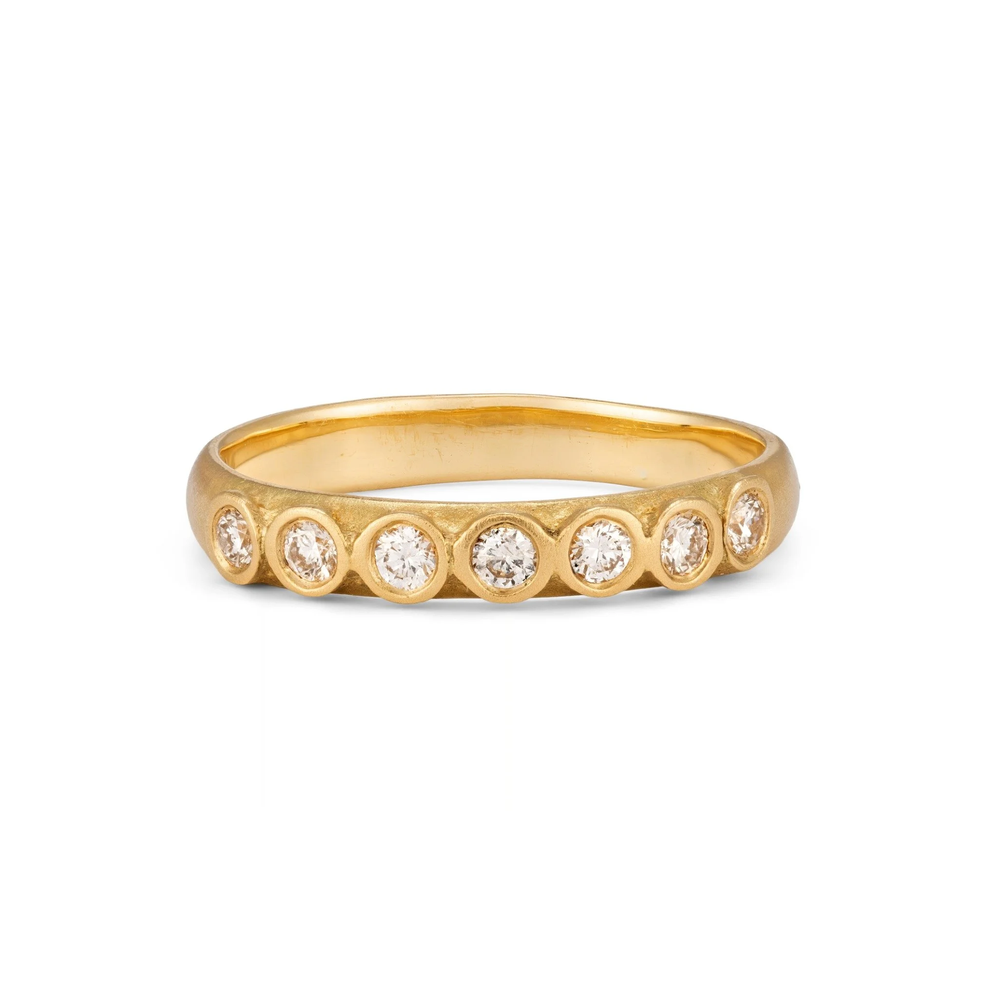 Seven stone diamond eternity ring in textured 18ct yellow gold