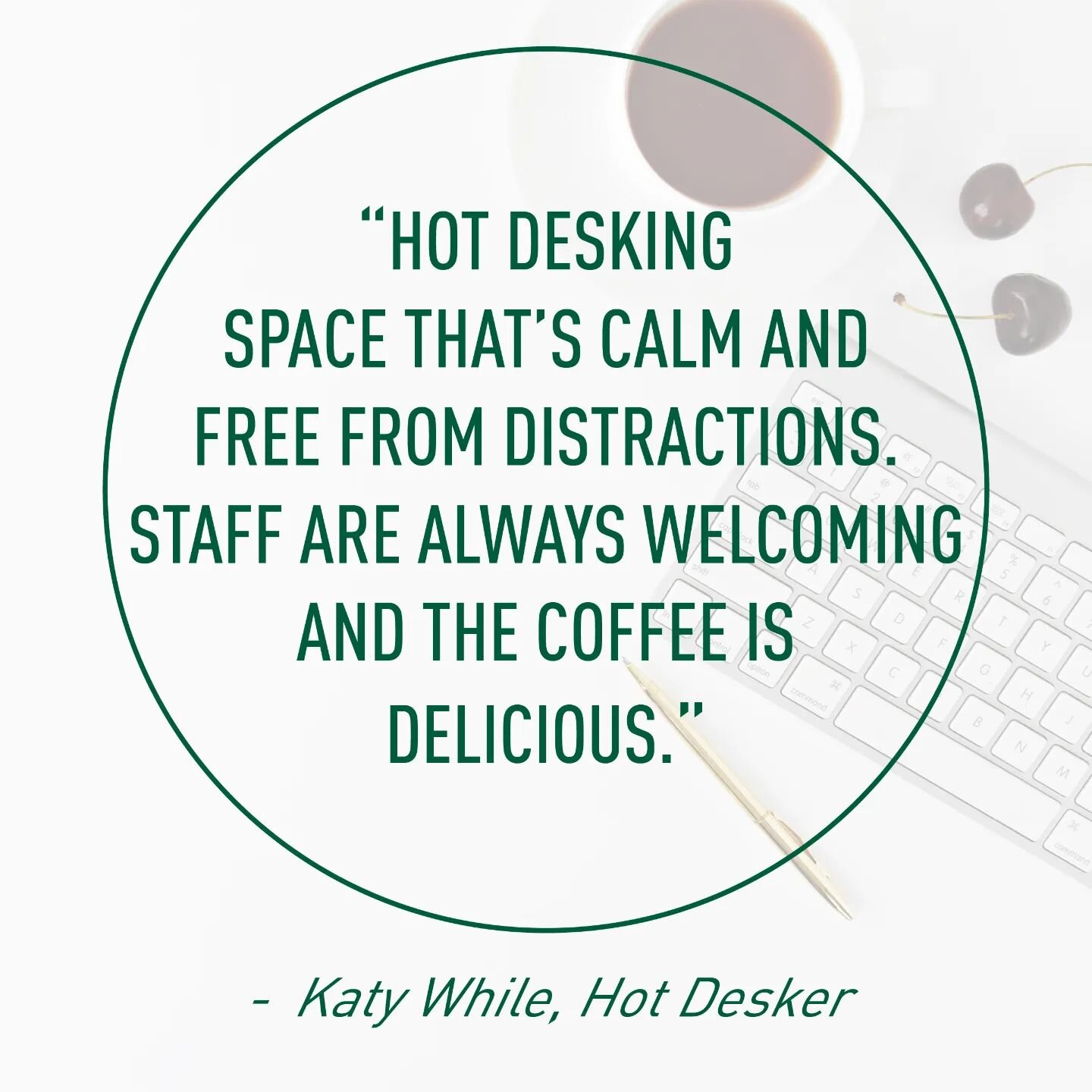 Positive vibes from one of our regular hot deskers.

Hot desking is available at our Marple shop, Monday to Friday. 

&pound;14.00 a day, which includes WiFi access, limited printing facilities, kitchen and a hot drink...start your day with a @mancoc