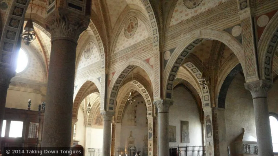 Inside the Church of Santa Maria delle Grazie where you can find the “Last Supper” painting, if you book weeks in advance of course!