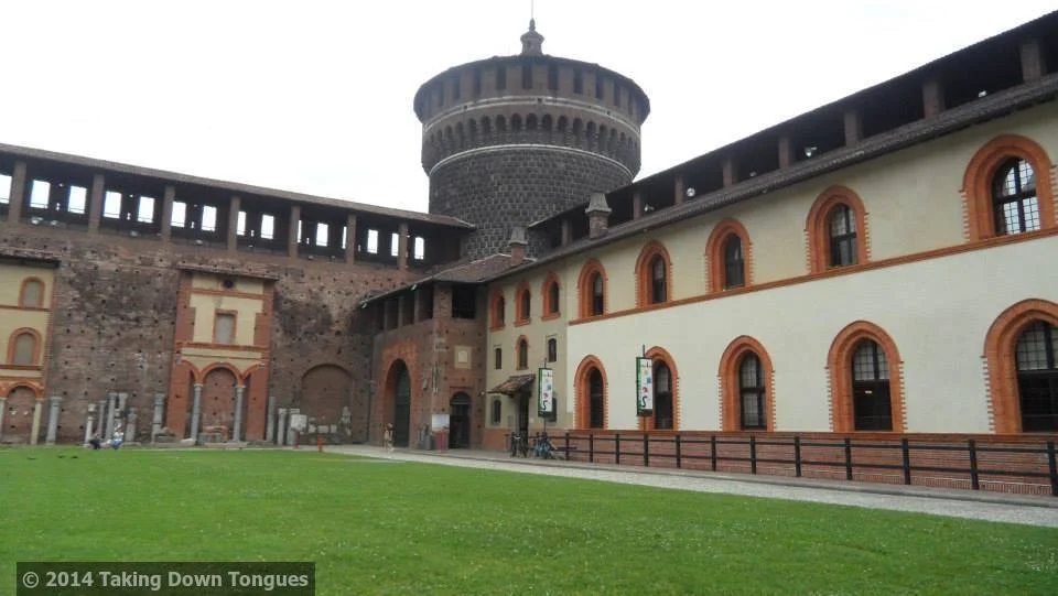 Inside the Castello Sforzesco courtyard.