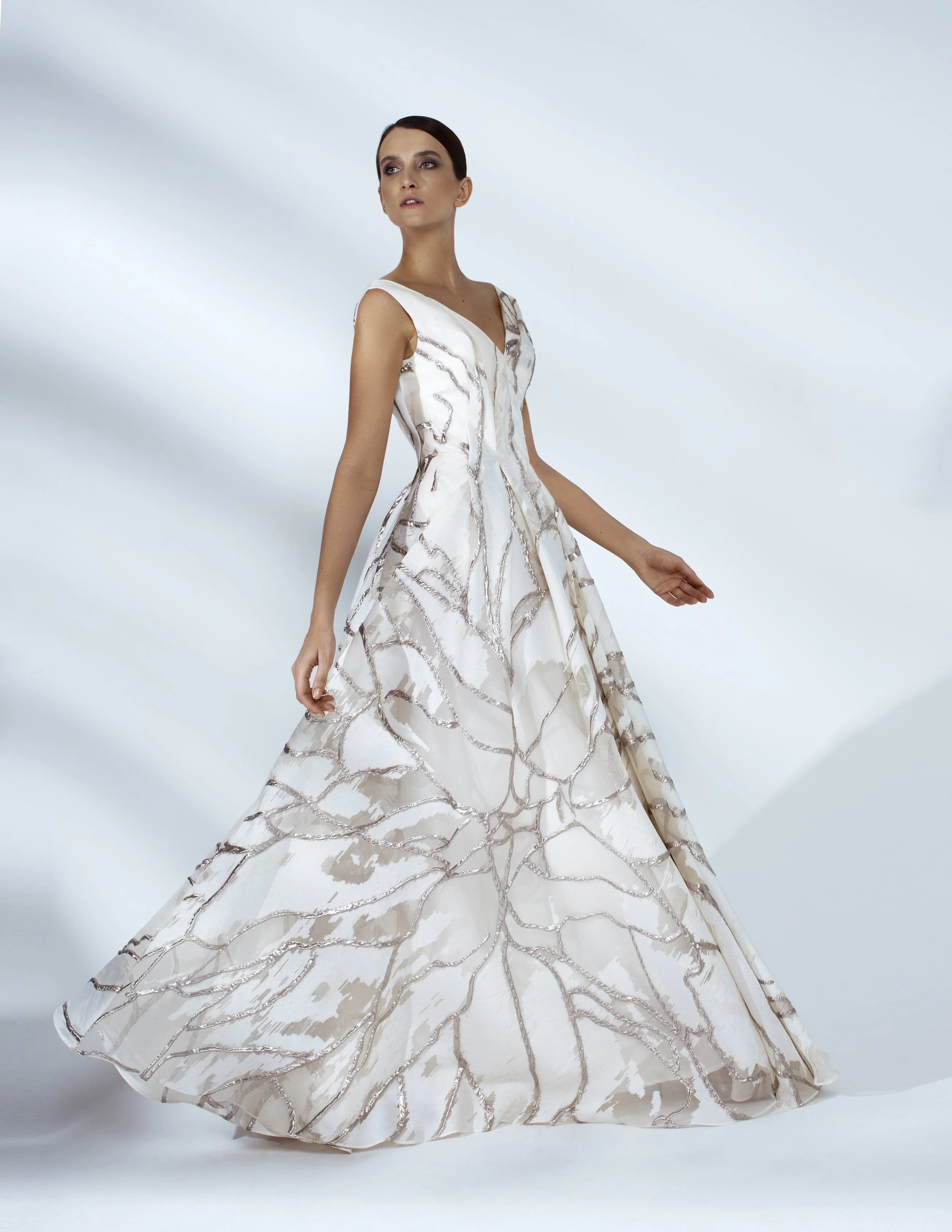 Style # - SS20007 Riana floral organza draped maxi dress