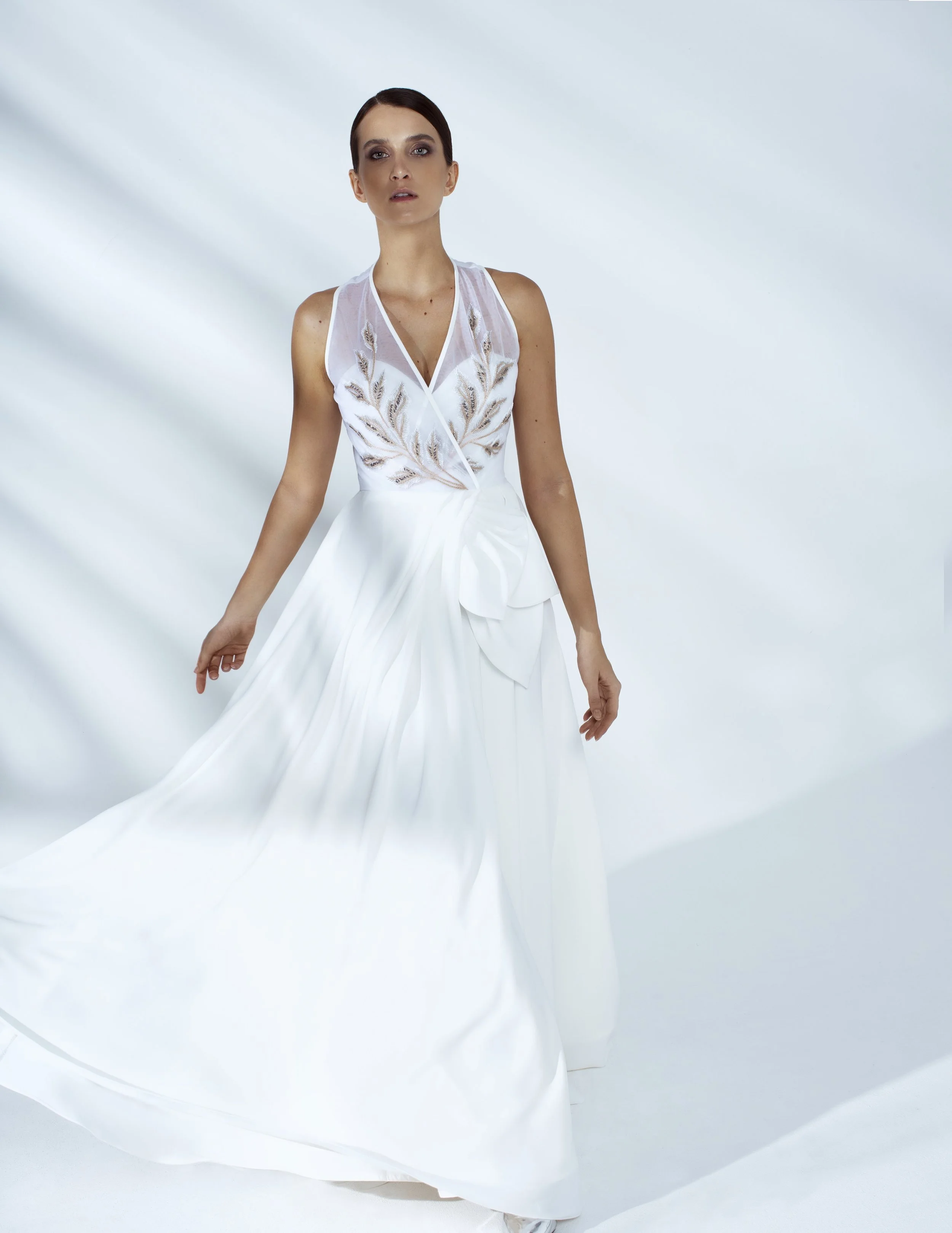 Style # - SS20012 Sienna hand embroidered maxi dress with petals