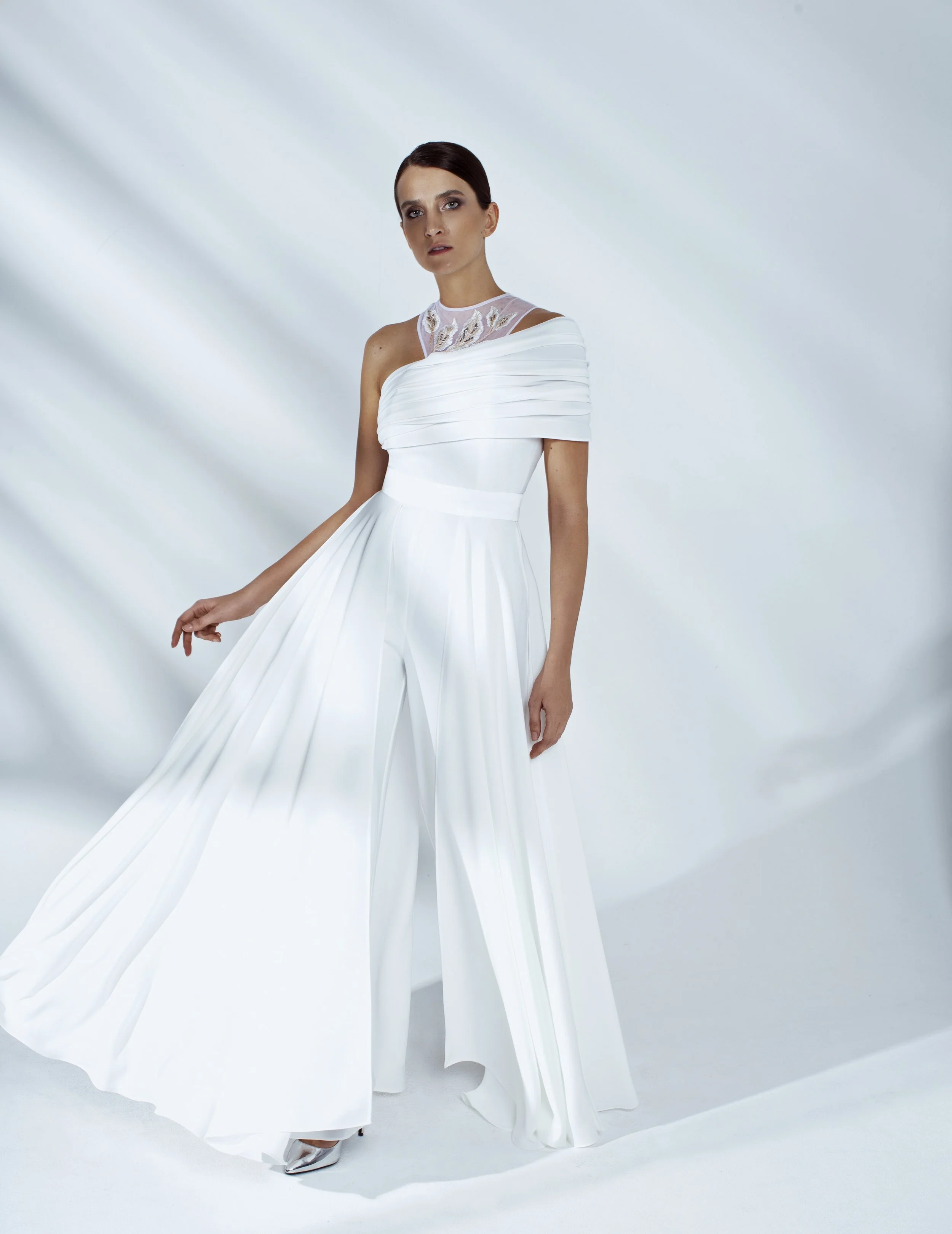 Style # - SS200013 Vivienne draped jumpsuit with hand embroidery