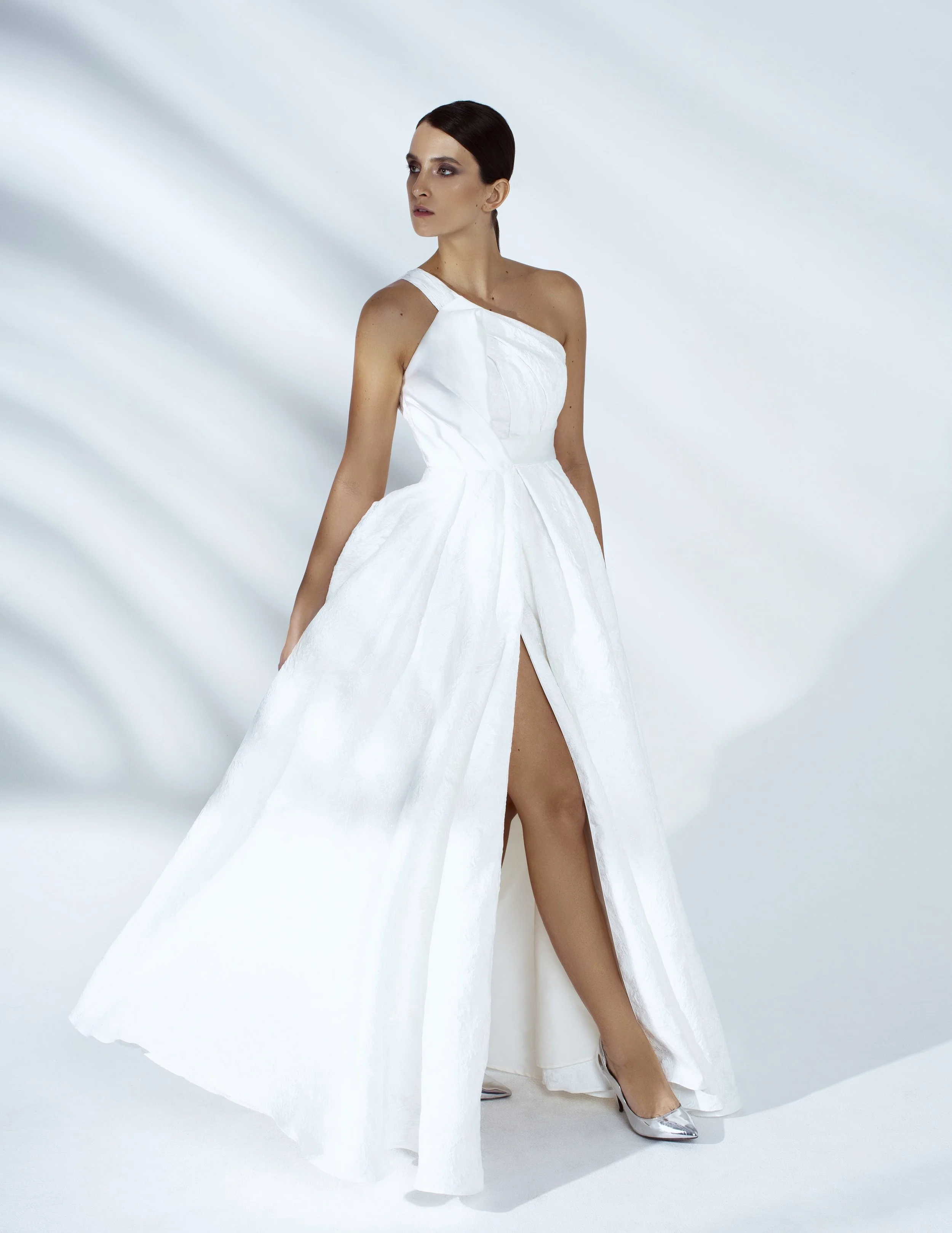 Style # - SS20014 Chiara draped overlap jacquard maxi dress