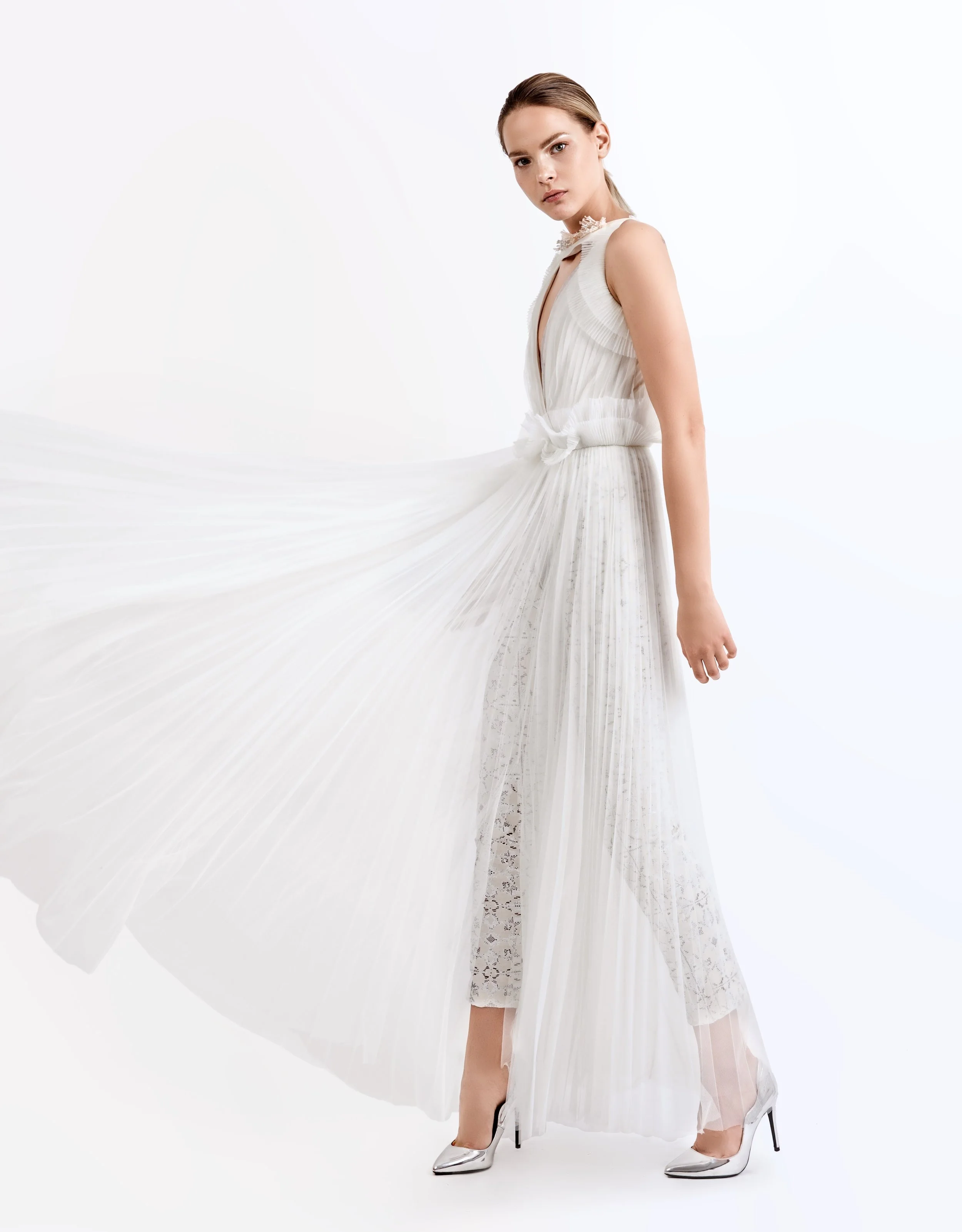 SS19001 Alena pleated tulle dress with beaded collar