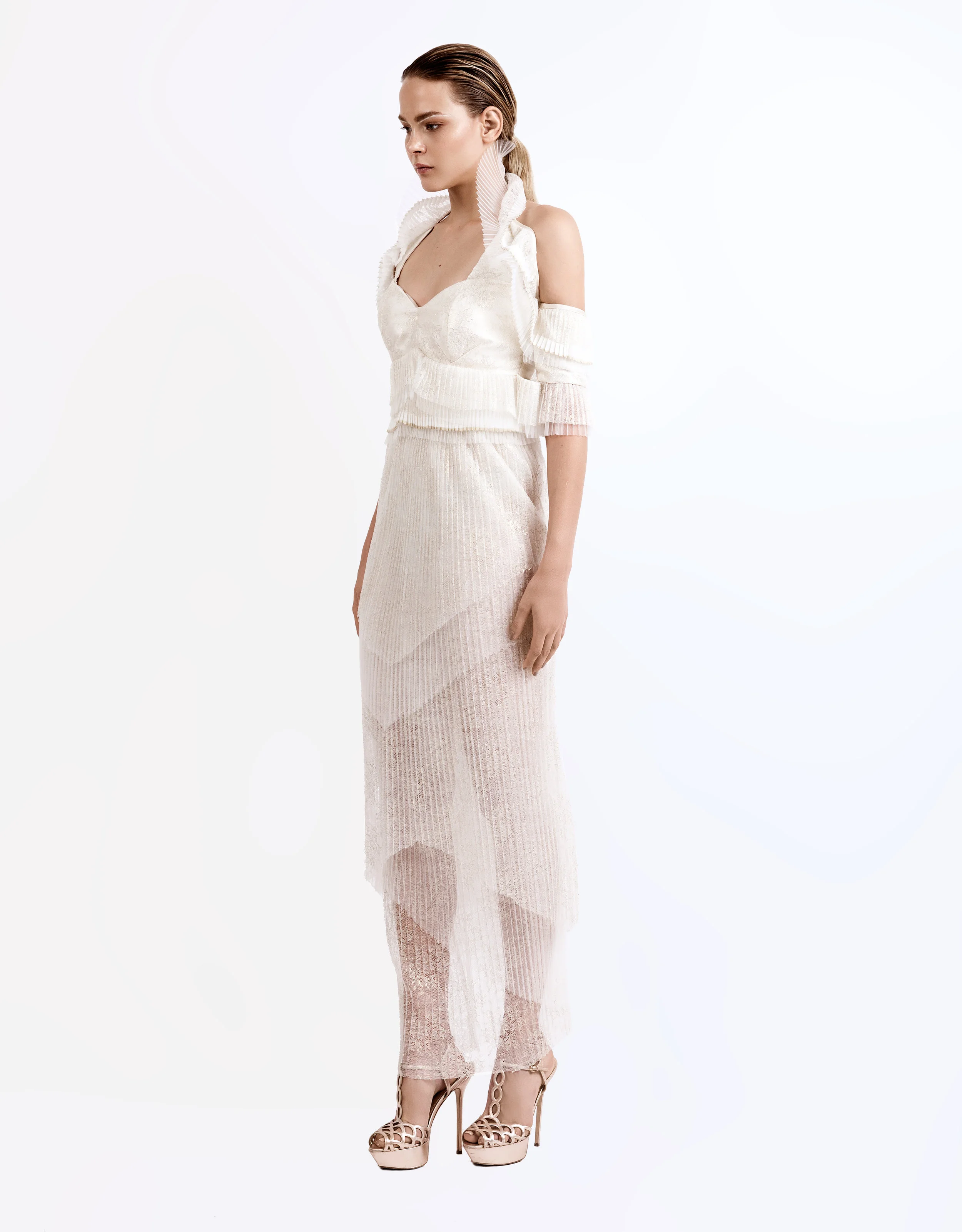 SS19026 Alyssa pleated tulle collar layered dress