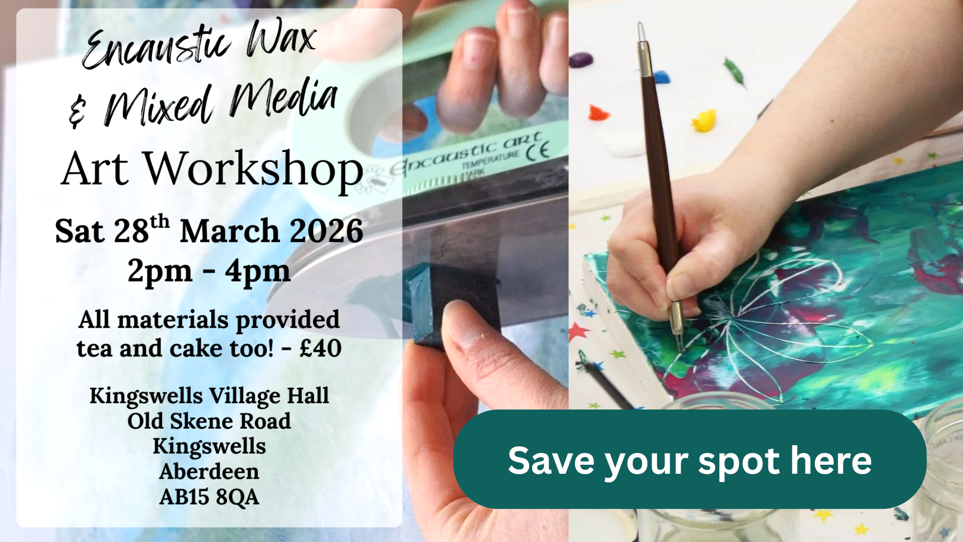 Encaustic Wax & Mixed Media Art Workshop in Kingswells, Aberdeen on 28th March with artist Katie Hammond