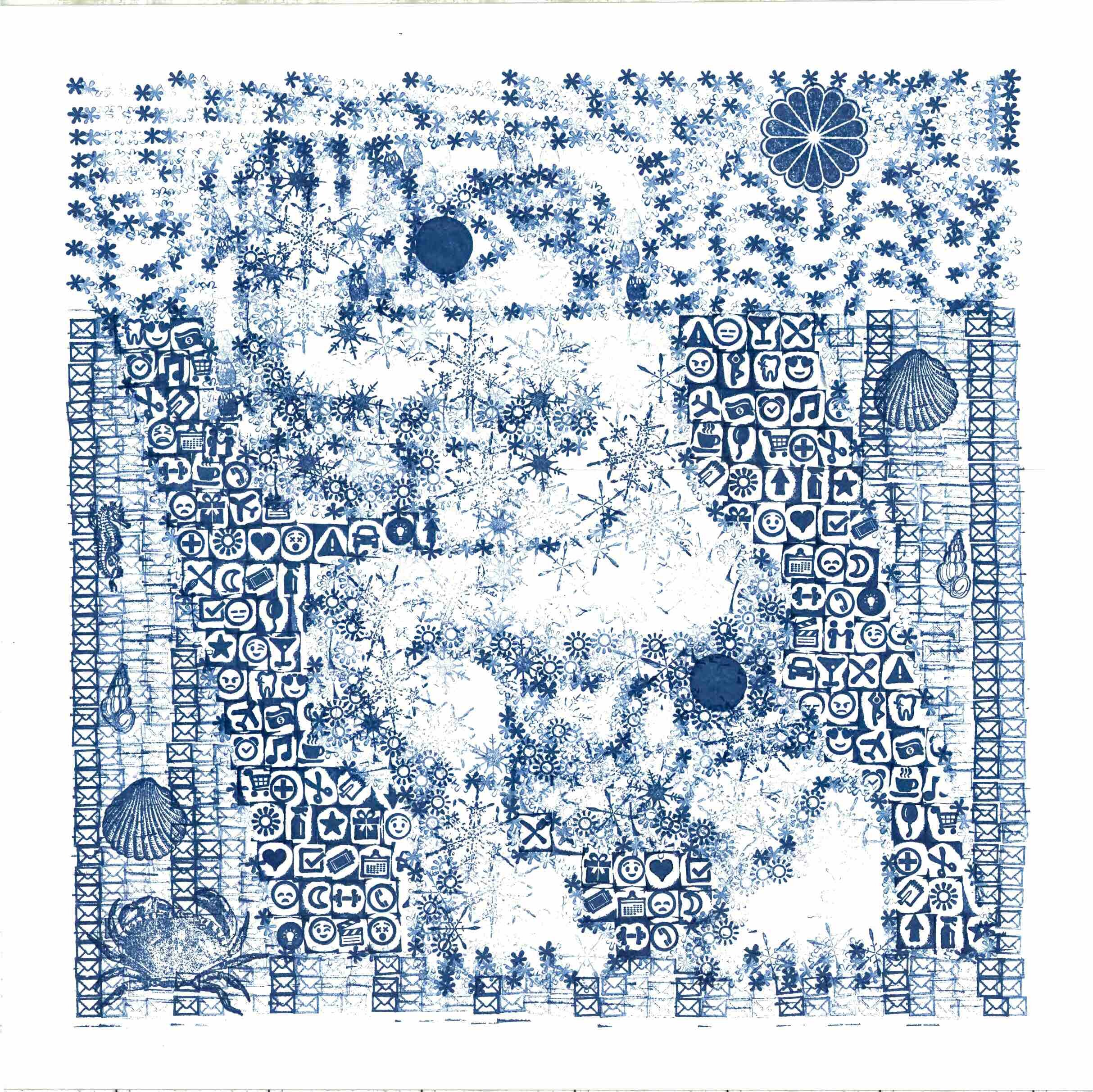   DOMINIC TERLIZZI    BEACH BLANKET , 2021  Ink on Paper  16 x 16 inches   info@goodnakedgallery.com    
