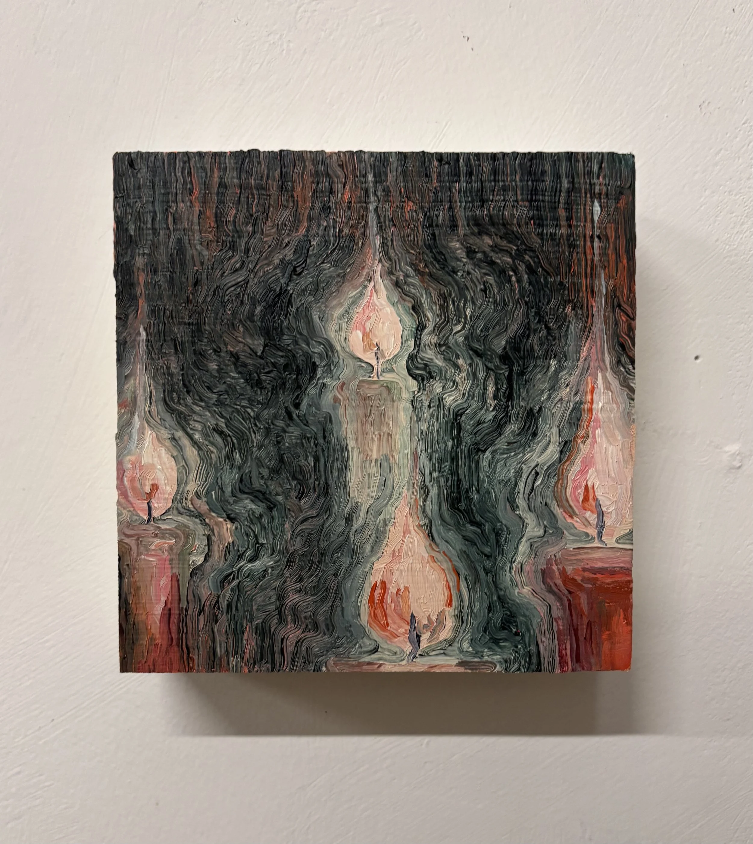   VINCENT STRACQUADANIO    You Gotta Serve Somebody   Oil on panel  3 × 3 inches   $1,000  