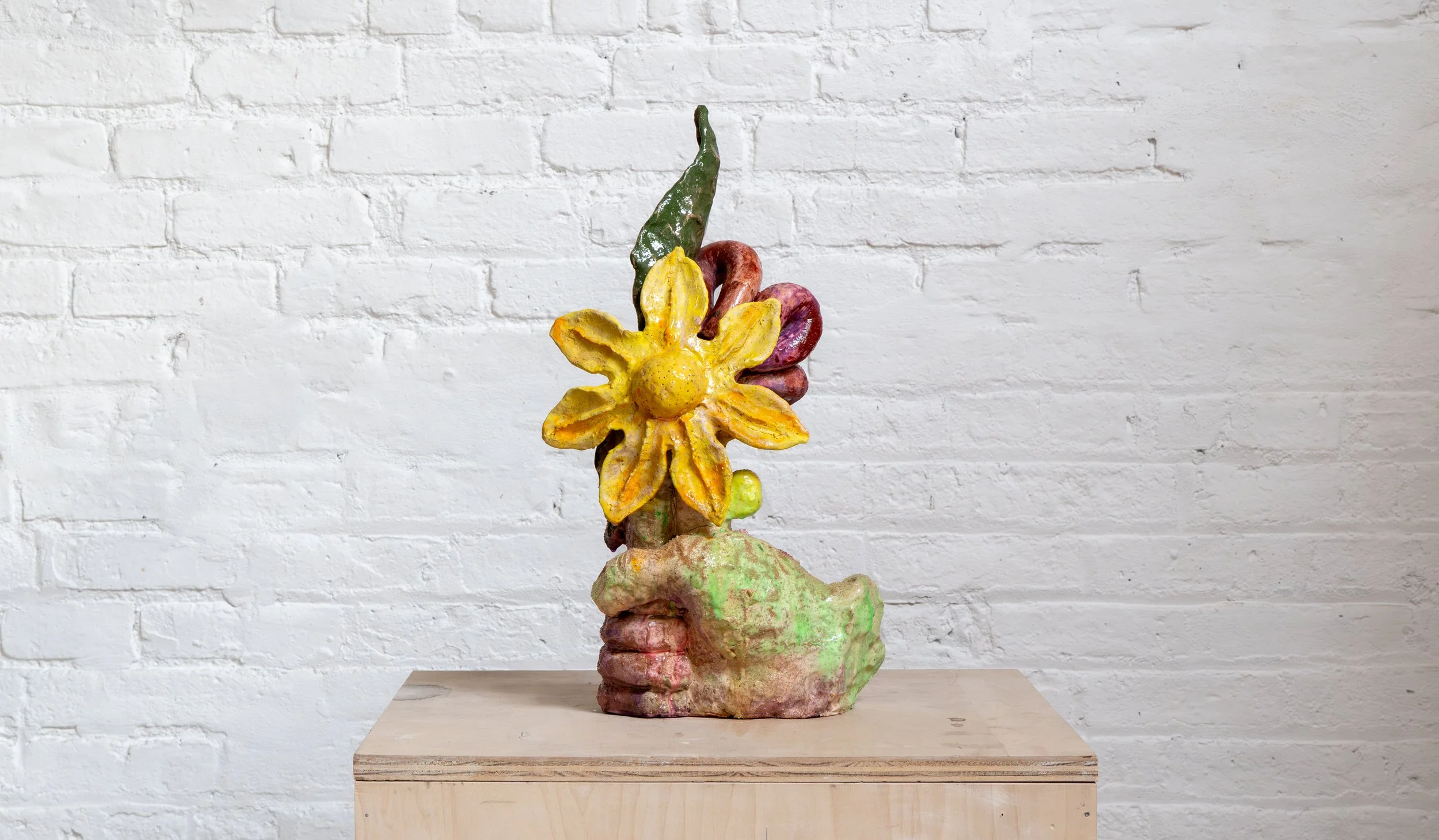   TREVOR KING    Bouquet (Do all lovers feel like they're inventing something?)    Stoneware, underglaze,  urethane resin  20 × 16 x 10 inches     $2,500  