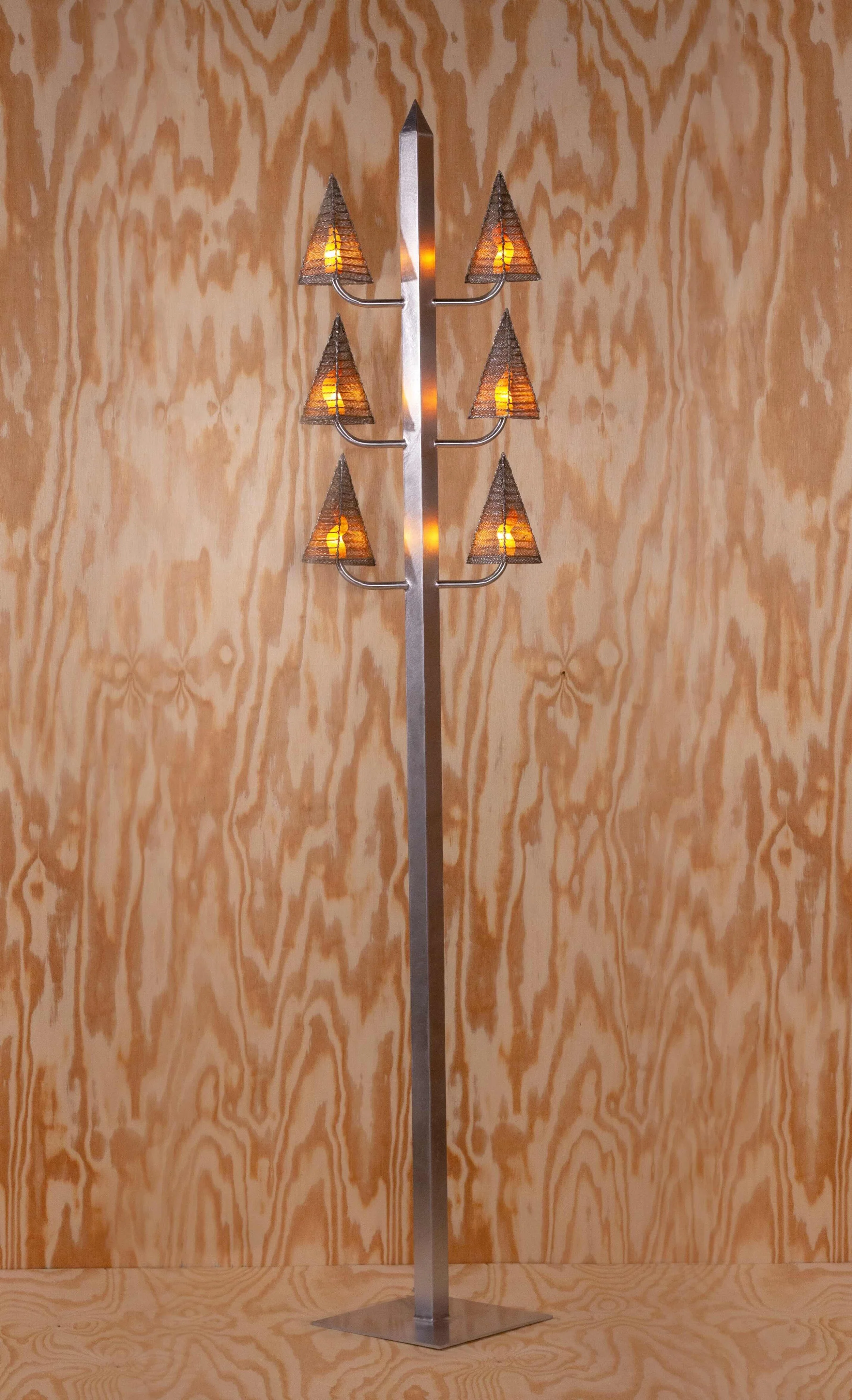   CARL DURKOW    Spire Lamp   Aluminum, pleated stainless steel  mesh, glass  72 x 14 x 14 inches   SOLD  