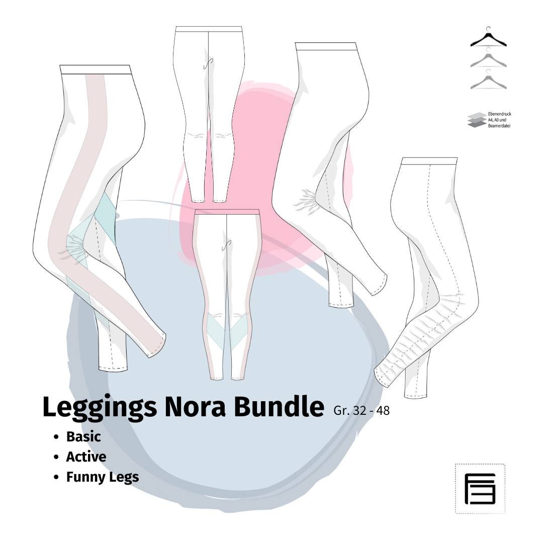 Leggins Nora Bundle: Hier hast du &quot;all in one&quot;. 

Alle drei Versionen der Leggings Nora - Basic, Active und Funny Legs - in einem. Dazu selbstverst&auml;ndlich die Dokumentation f&uuml;r die Schnittanpassung (welche du sinnvollerweise auch 
