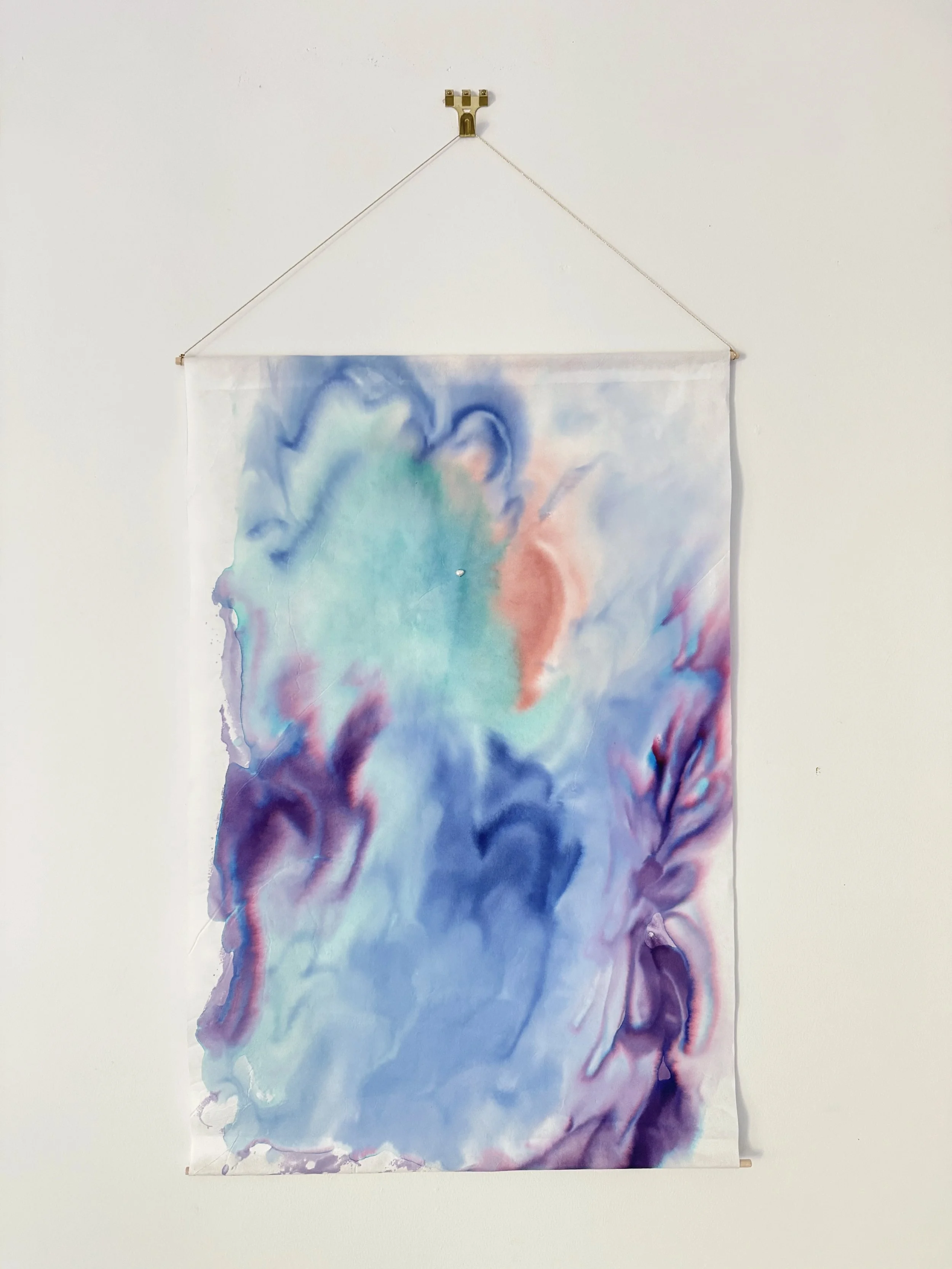 A mountain fire is luminous | rice paper, wood, antique thread, seed pearl, bottled ink | 15.5" (W) x 22.5" (H) | 2026