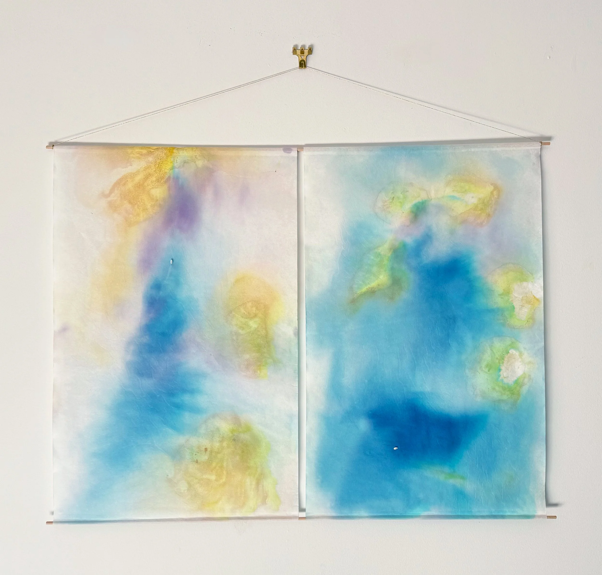 Crossing the great stream | rice paper, wood, antique thread, seed pearl, bottled ink | 2026