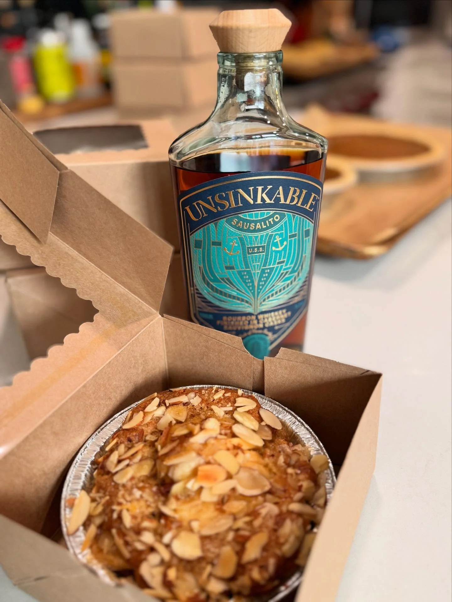 Today&rsquo;s special @karl_the_store Boozy Apple Crunch Cake made with Sausalio&rsquo;s own Unsinkable Bourbon Whiskey and Hale Orchard apples #sausalitoliquorcompany @sausalitoliquor #gravensteinapples @hales.apple.farm