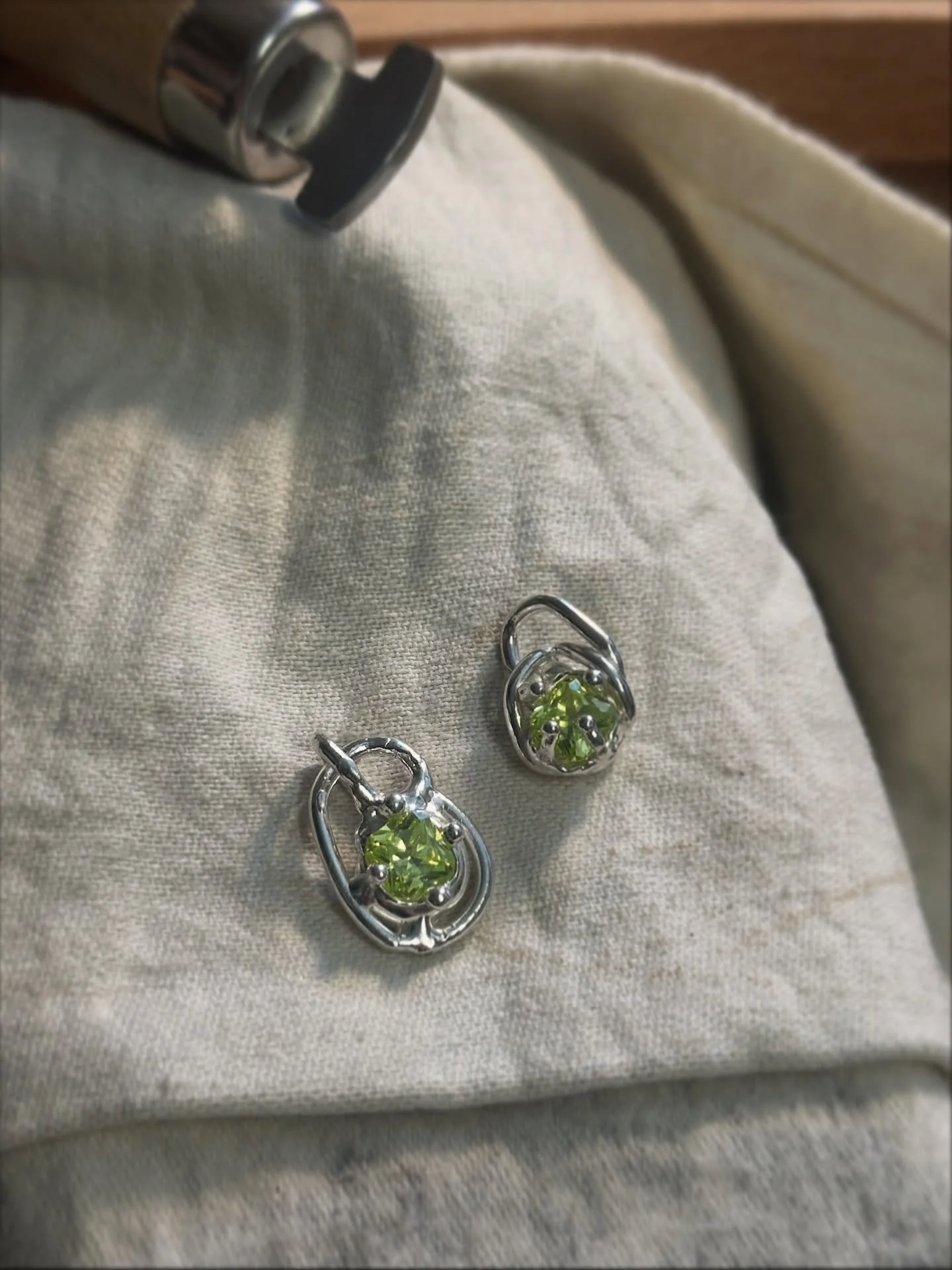 Wrapped peridot gemmy charm in recycled sterling silver 🍀