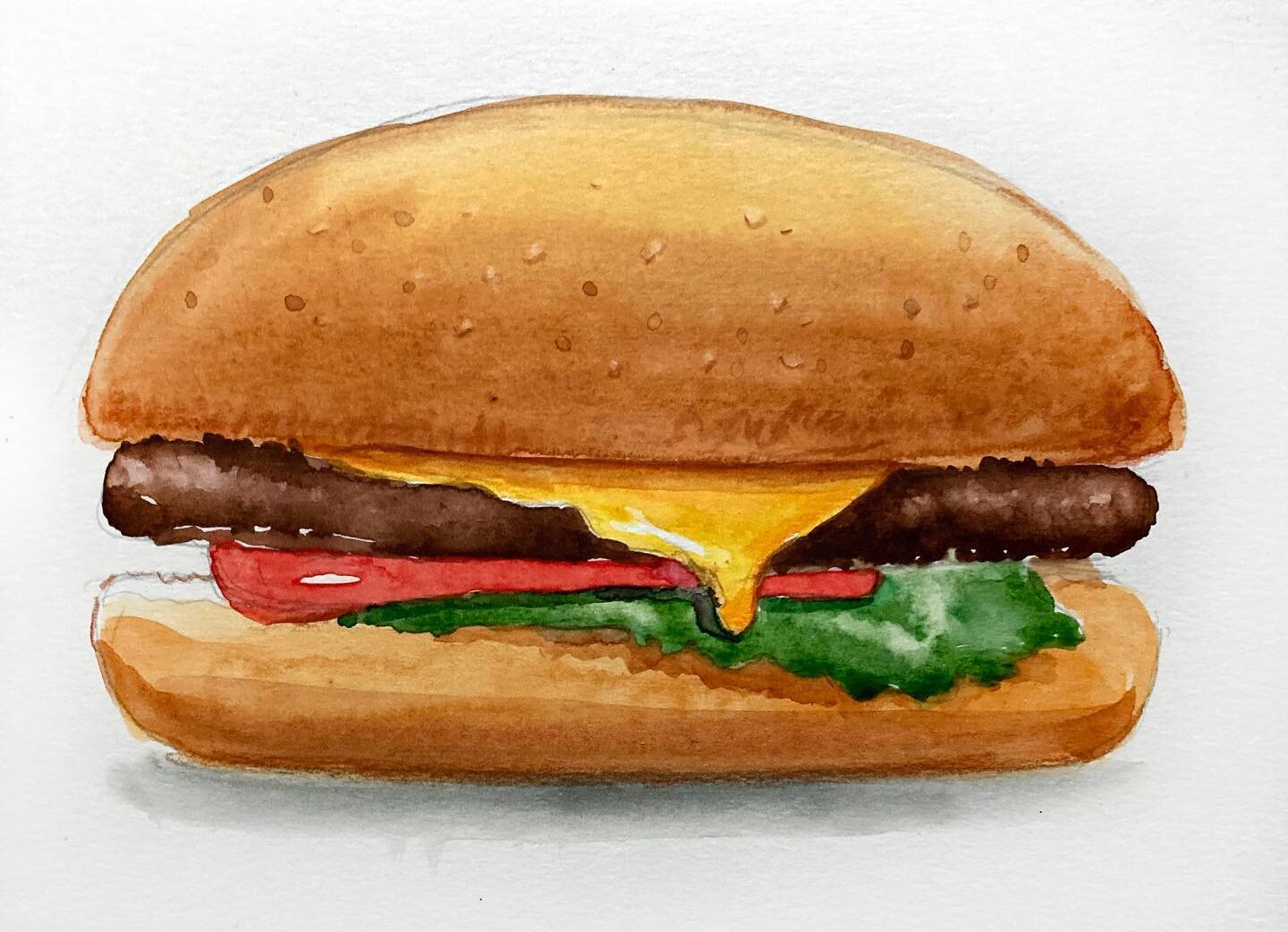 This is the hamburger in watercolor showed to our beginner watercolor young students. Message us if you are interested in taking watercolor class with us!! 😀😀😀😀 
#charlotteartist #watercolor #charlotteartstudio #parents #art #fineart #creativity 