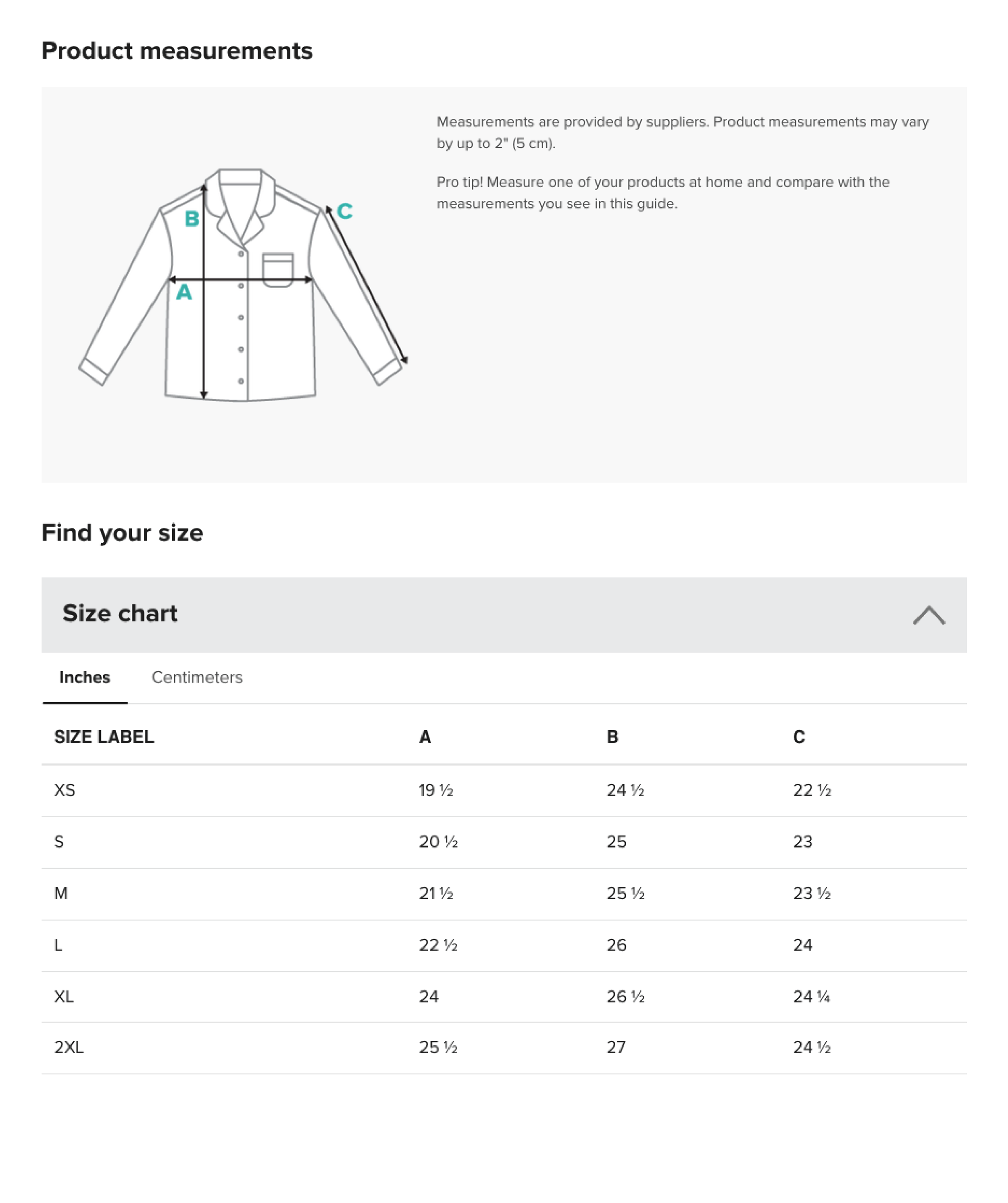 Womens pajama top product inches.png