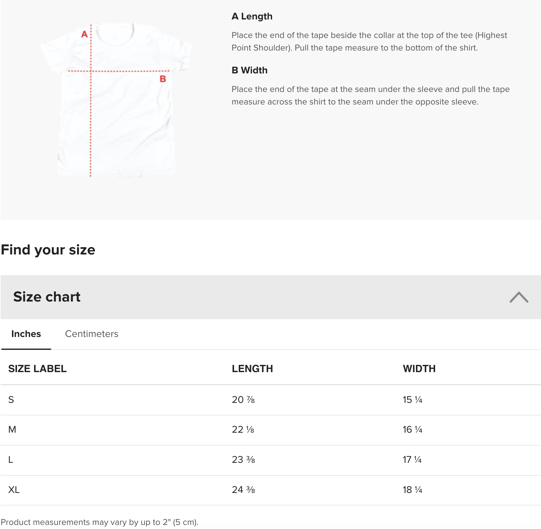Bella Youth Staple Tee Garment Inches.png