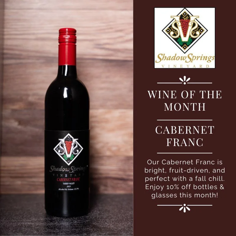 🍂 October Wine of the Month: Cabernet Franc 🍂
Fall is here, and nothing pairs better with crisp air and colorful leaves than a glass of Cabernet Franc.

Our 2023 Cabernet Franc is bright and fruit-driven, aged 10 months in French oak for a smooth, 