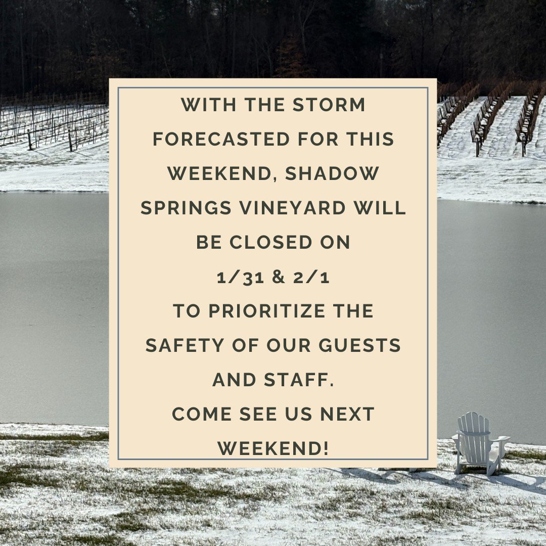 🍷 Weekend Weather Update + Saturday Plans

Due to the expected storm conditions, we&rsquo;ve made the decision to close this weekend (Saturday and Sunday) to help keep both our guests and our staff safe.

That said, we know many of you are eager to 